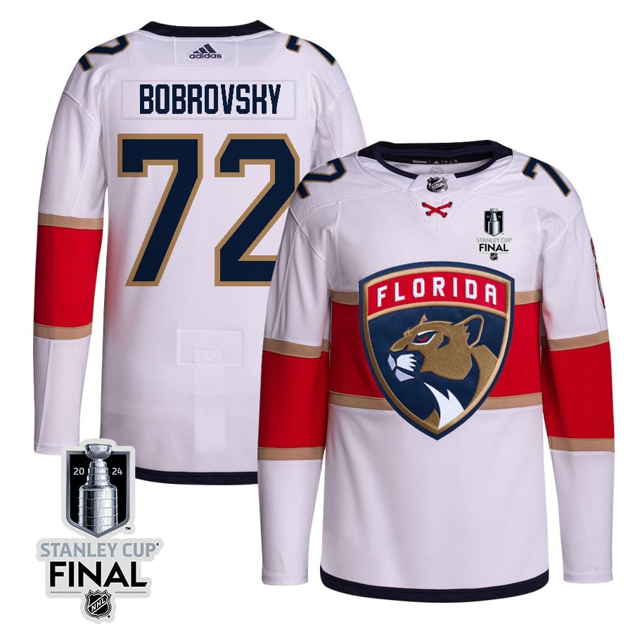 Sergei Bobrovsky 72 Florida Panthers 2024 STANLEY CUP Final Away Breakaway Hockey Jersey - Men, White - JS690 