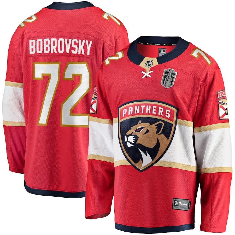 Sergei Bobrovsky 72 Florida Panthers 2024 Stanley Cup Final Home Breakaway Player Hockey Jersey - Red - JS931 