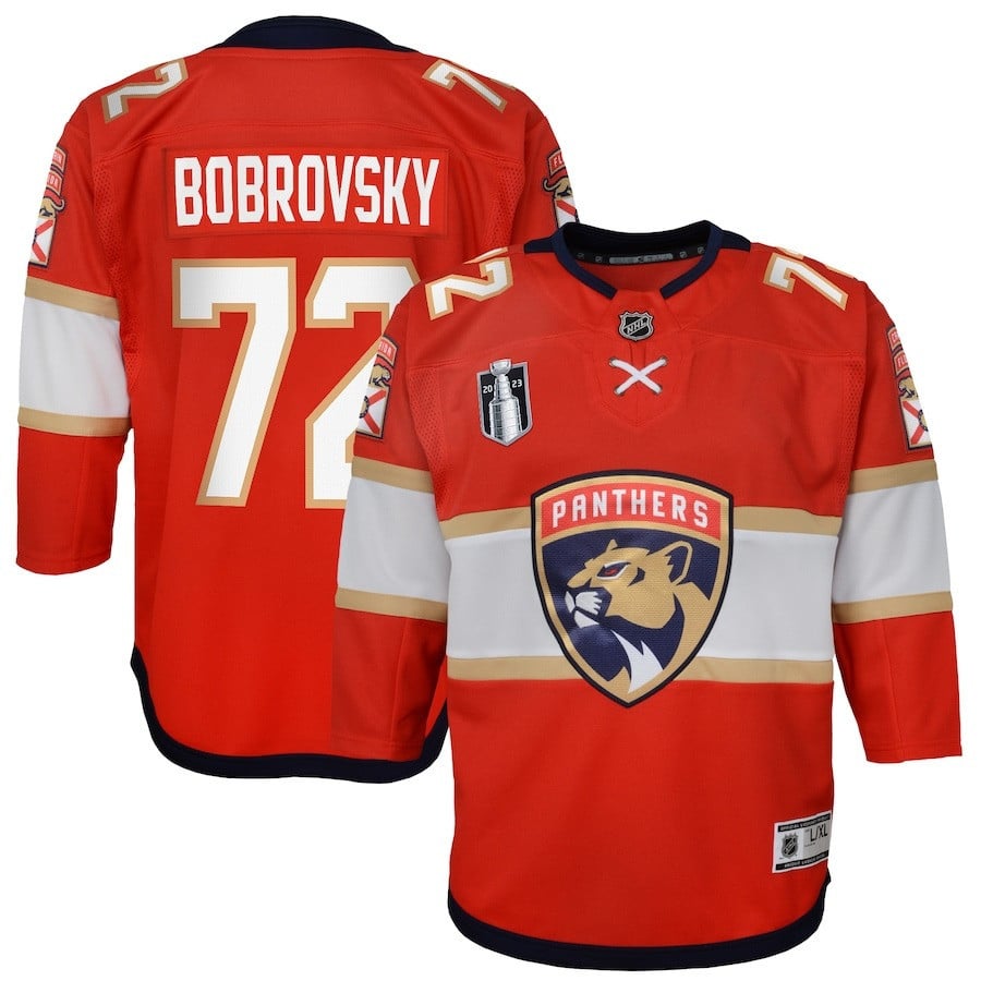Sergei Bobrovsky 72 Florida Panthers Youth 2023 Stanley Cup Final Home Hockey Jersey - Red - JS717 