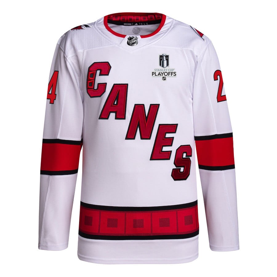 Alternative view of Seth Jarvis 24 Carolina Hurricanes 2024 NHL Playoffs Patch Away Hockey Jersey - Men, White - JS332 