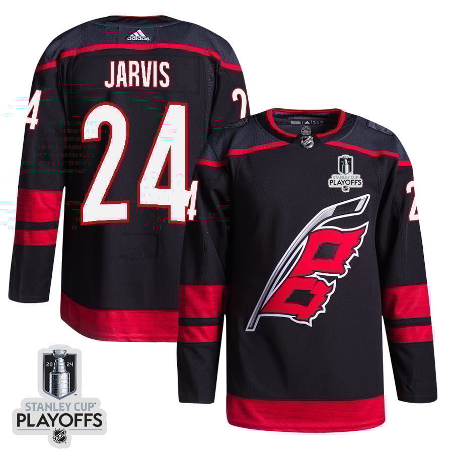 Seth Jarvis 24 Carolina Hurricanes 2024 NHL Playoffs Patch Home Hockey Jersey - Men, Black - JS206 