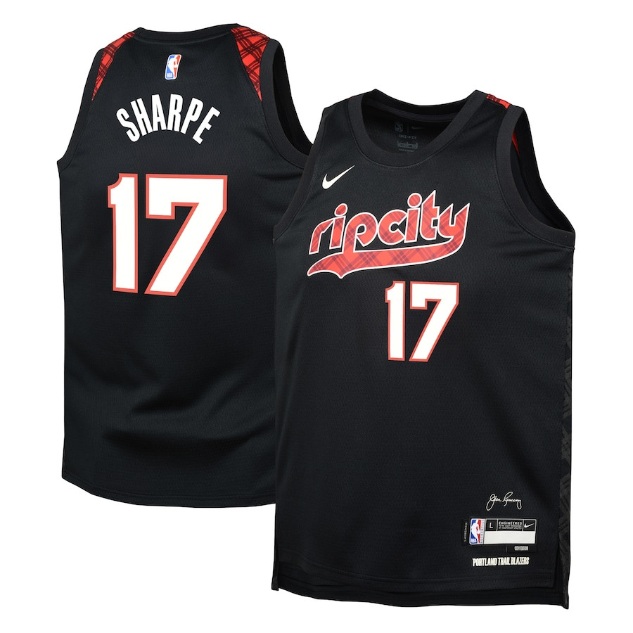 Shaedon Sharpe 17 Portland Trail Blazers 2023/24 City Edition Swingman YOUTH Basketball Jersey - Black - JS920 