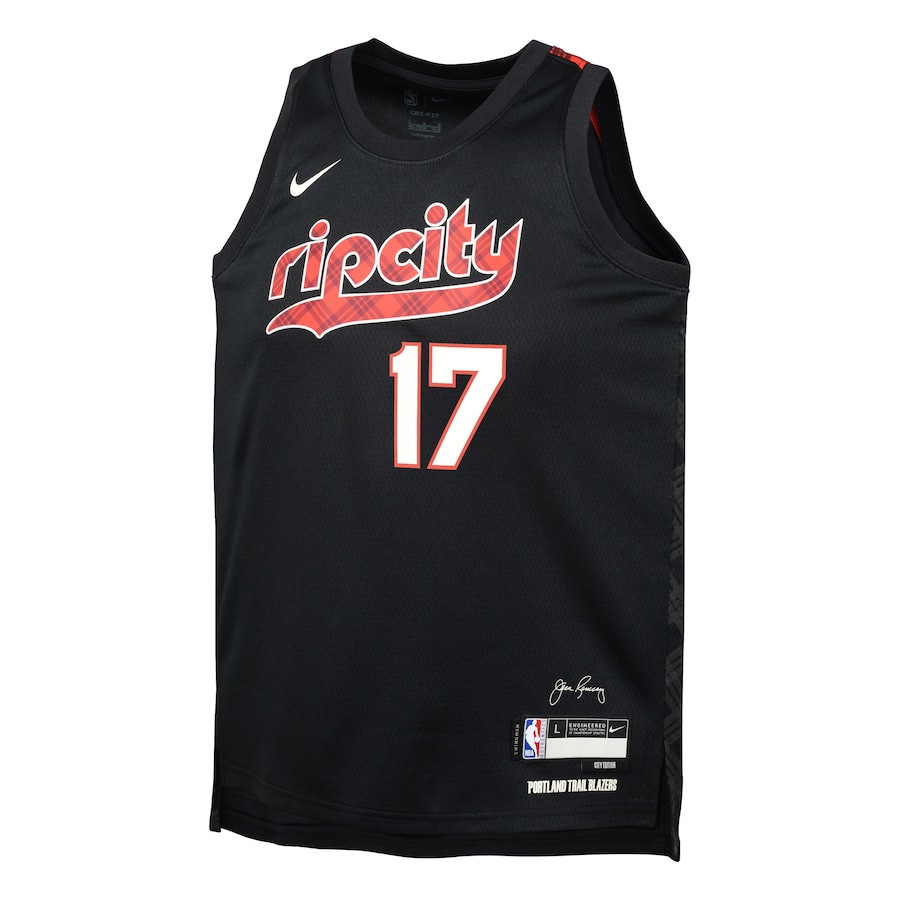 Alternative view of Shaedon Sharpe 17 Portland Trail Blazers 2023/24 City Edition Swingman YOUTH Basketball Jersey - Black - JS920 