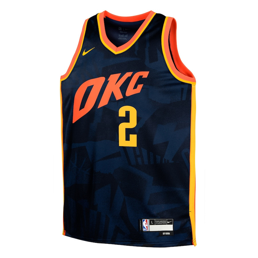 Alternative view of Shai Gilgeous-Alexander 2 Oklahoma City Thunder 2023/24 City Edition Swingman YOUTH Basketball Jersey - Navy - JS147 