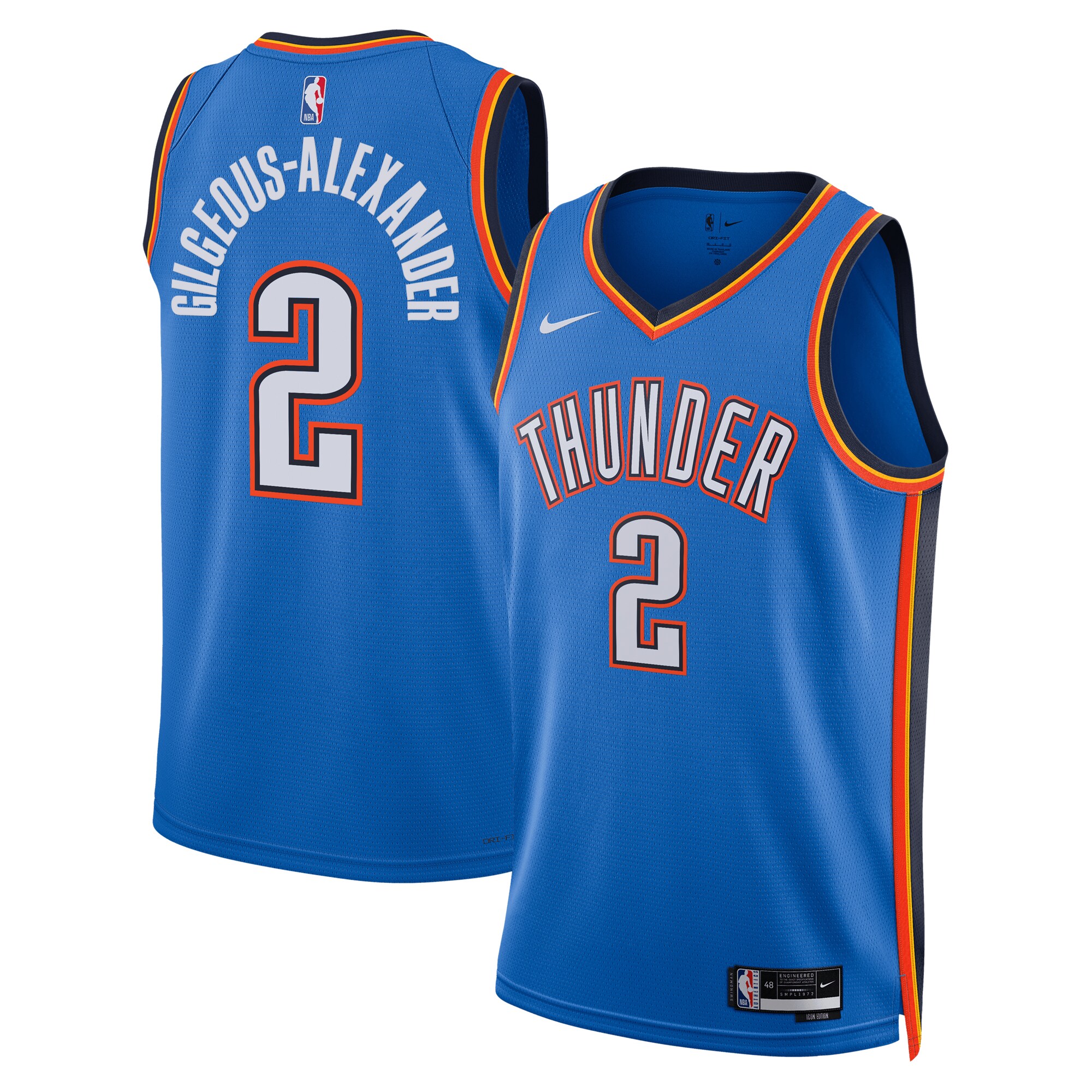 Shai Gilgeous-alexander Oklahoma City Thunder Unisex Badge Swingman Replica Basketball Jersey - Icon Edition - Blue