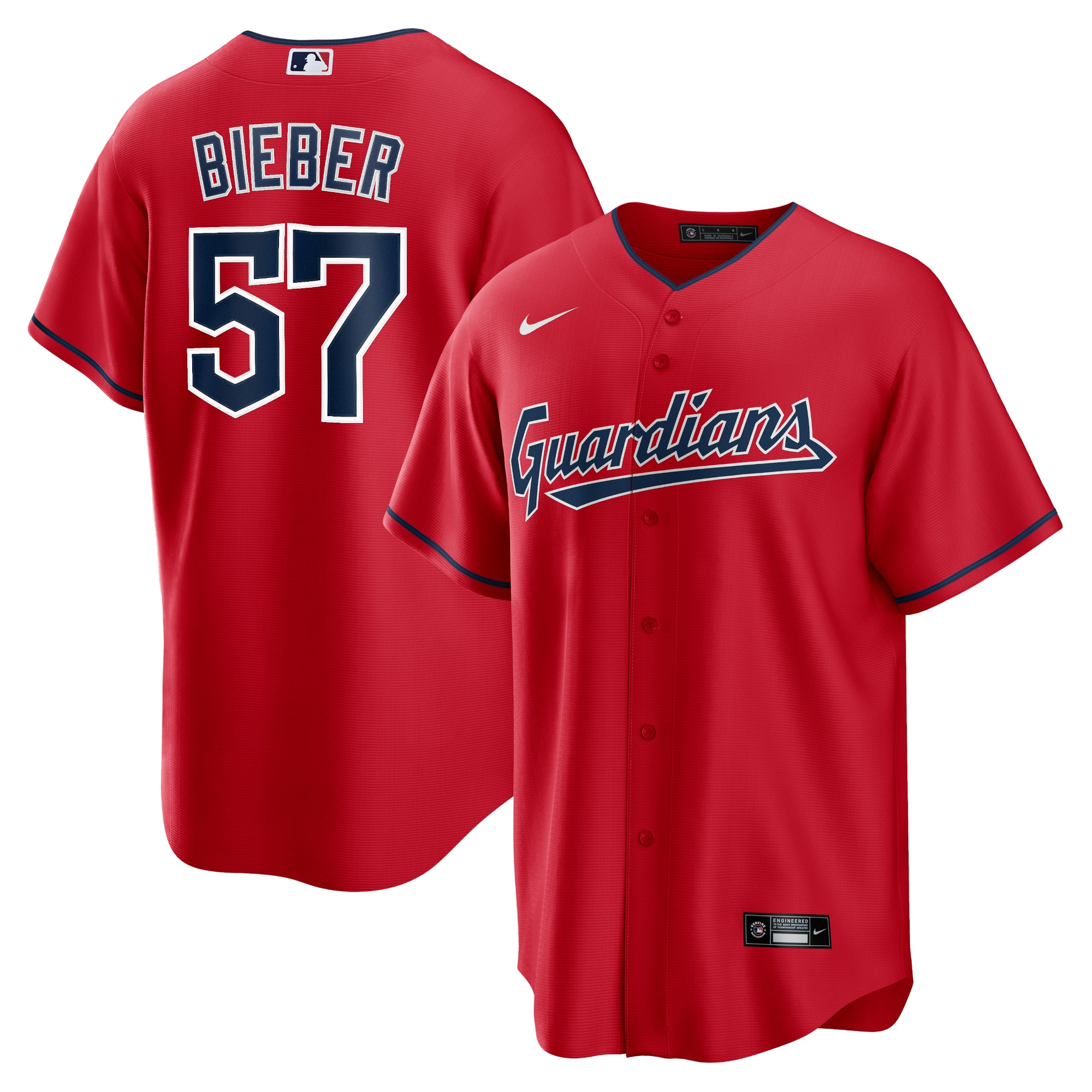Shane Bieber Cleveland Guardians Alternate Replica Player Baseball Jersey - Red