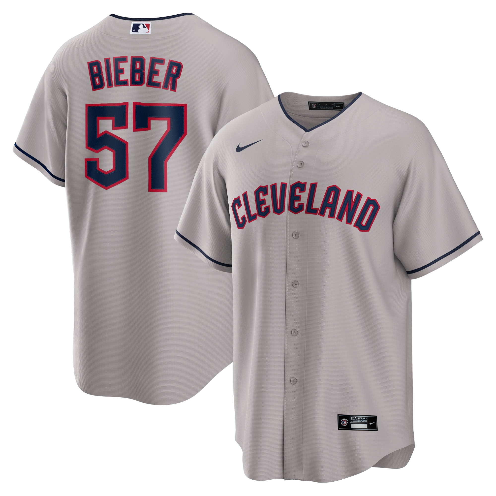 Shane Bieber Cleveland Guardians Road Replica Player Baseball Jersey - Gray