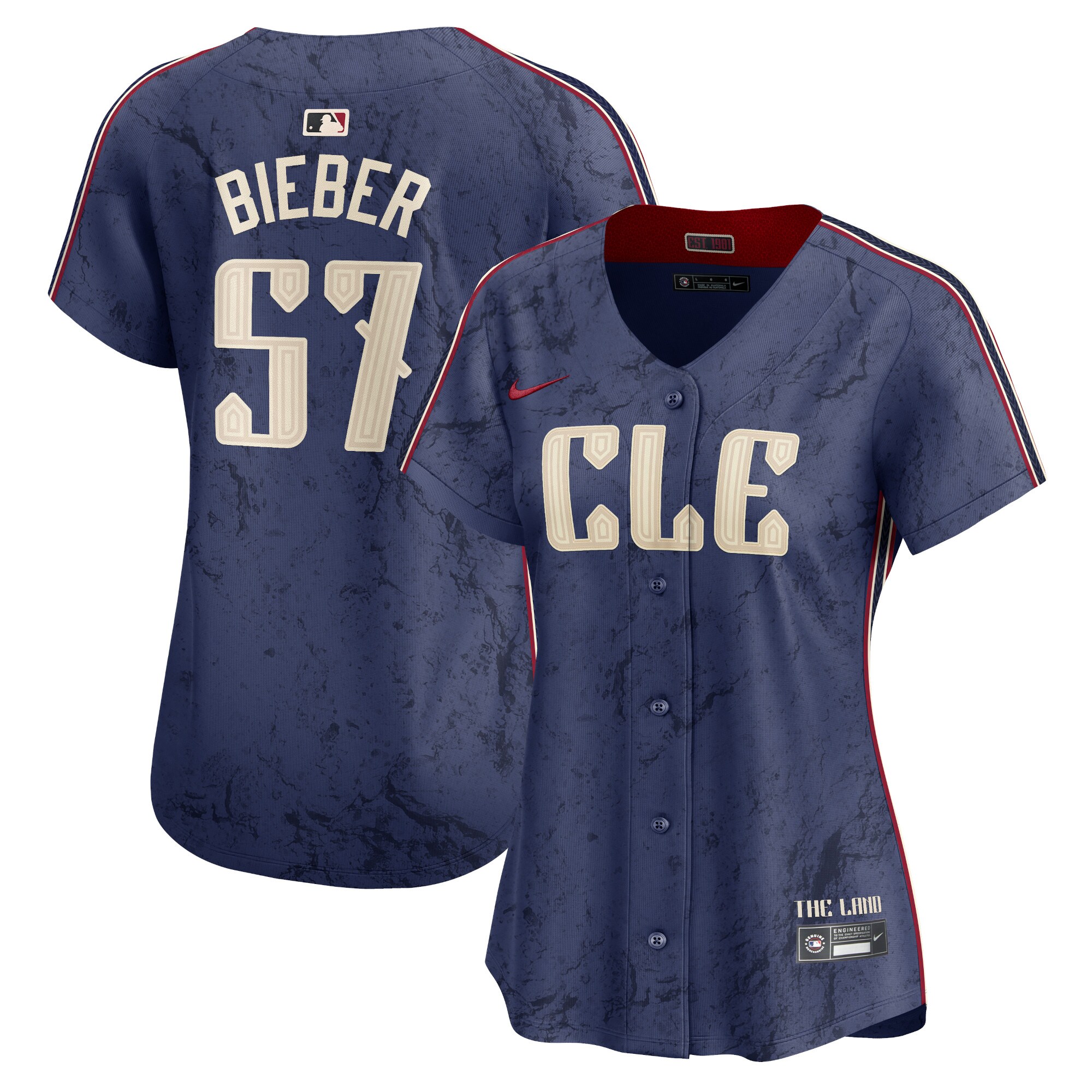 Shane Bieber Cleveland Guardians Women's 2024 City Connect Limited Baseball Jersey - Navy