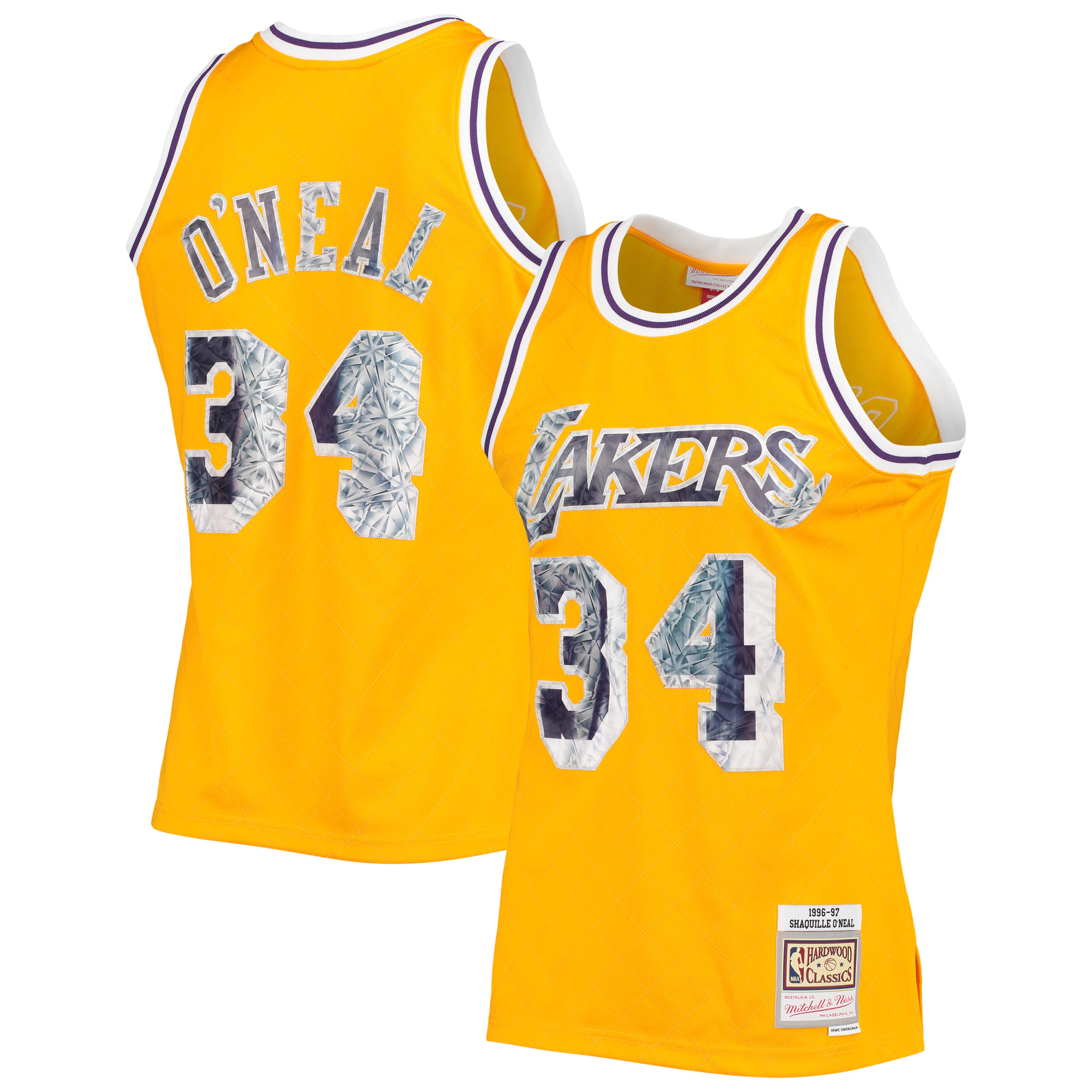 Alternative view of Shaquille O'neal Los Angeles Lakers Mitchell & Ness 1996-97 Hardwood Classics Nba 75th Anniversary Diamond Swingman Basketball Jersey - Gold