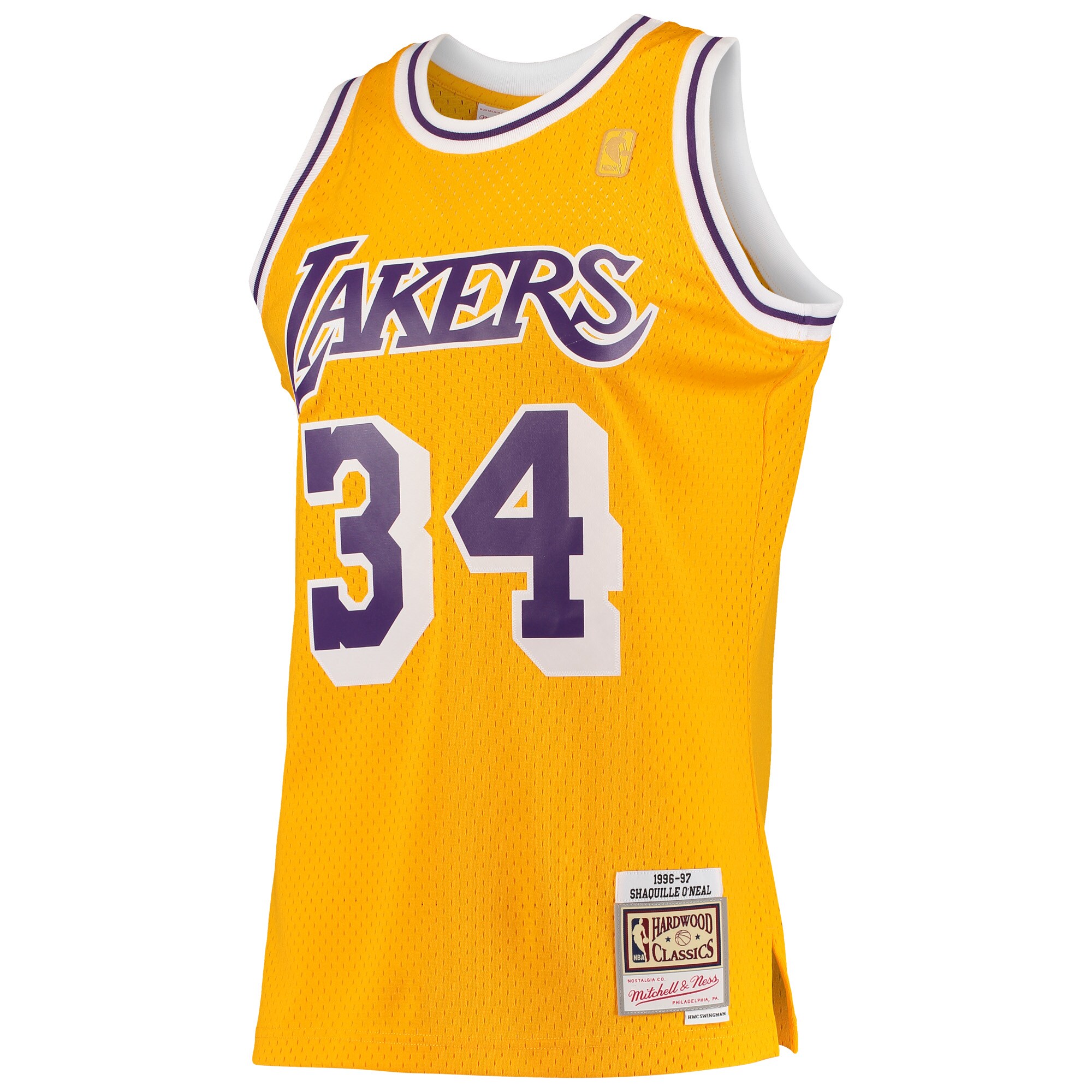 Alternative view of Shaquille O'neal Los Angeles Lakers Mitchell & Ness 1996/97 Hardwood Classics Swingman Basketball Jersey - Gold