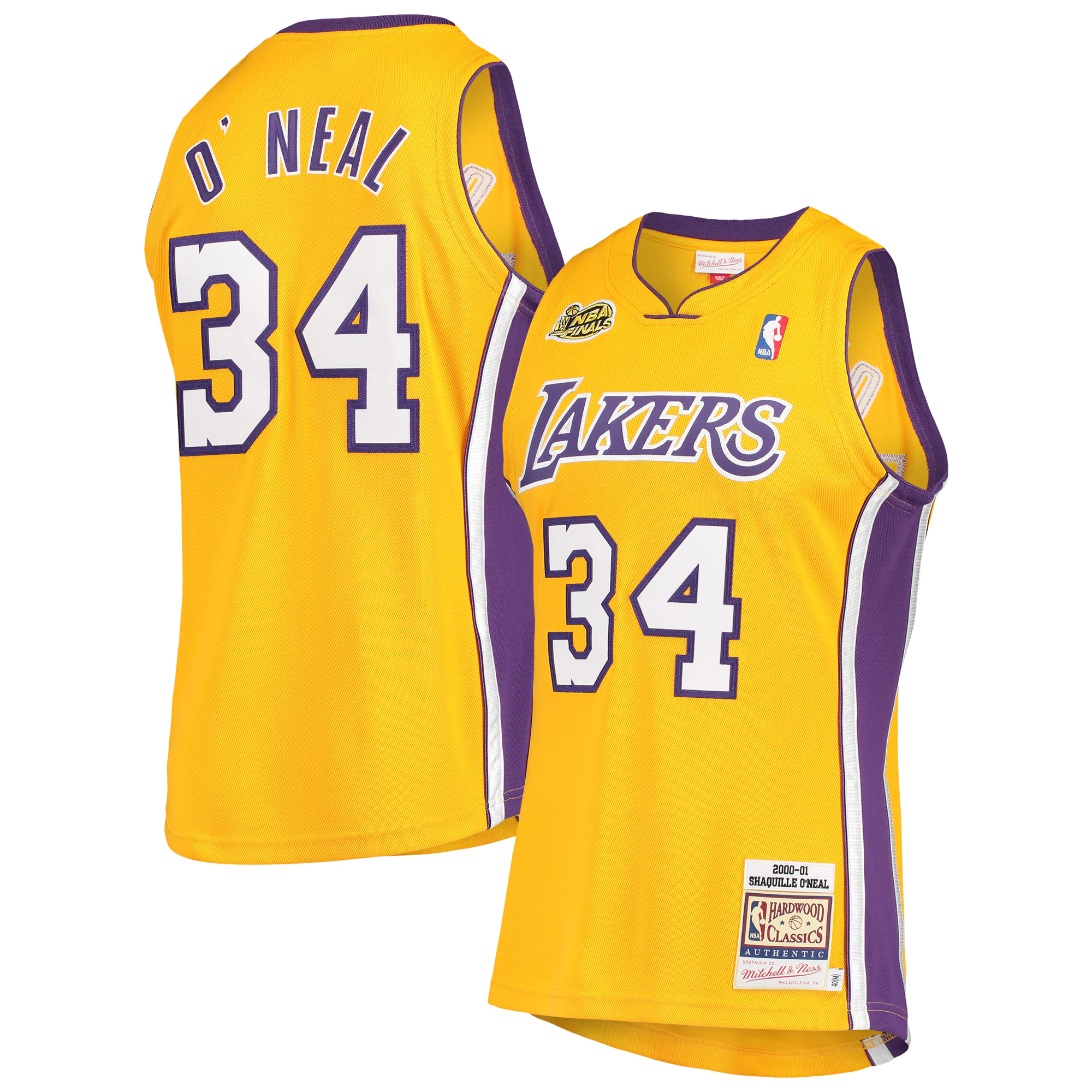 Shaquille O'neal Los Angeles Lakers Mitchell & Ness 2000 Nba Finals Hardwood Classics Authentic Basketball Jersey - Gold