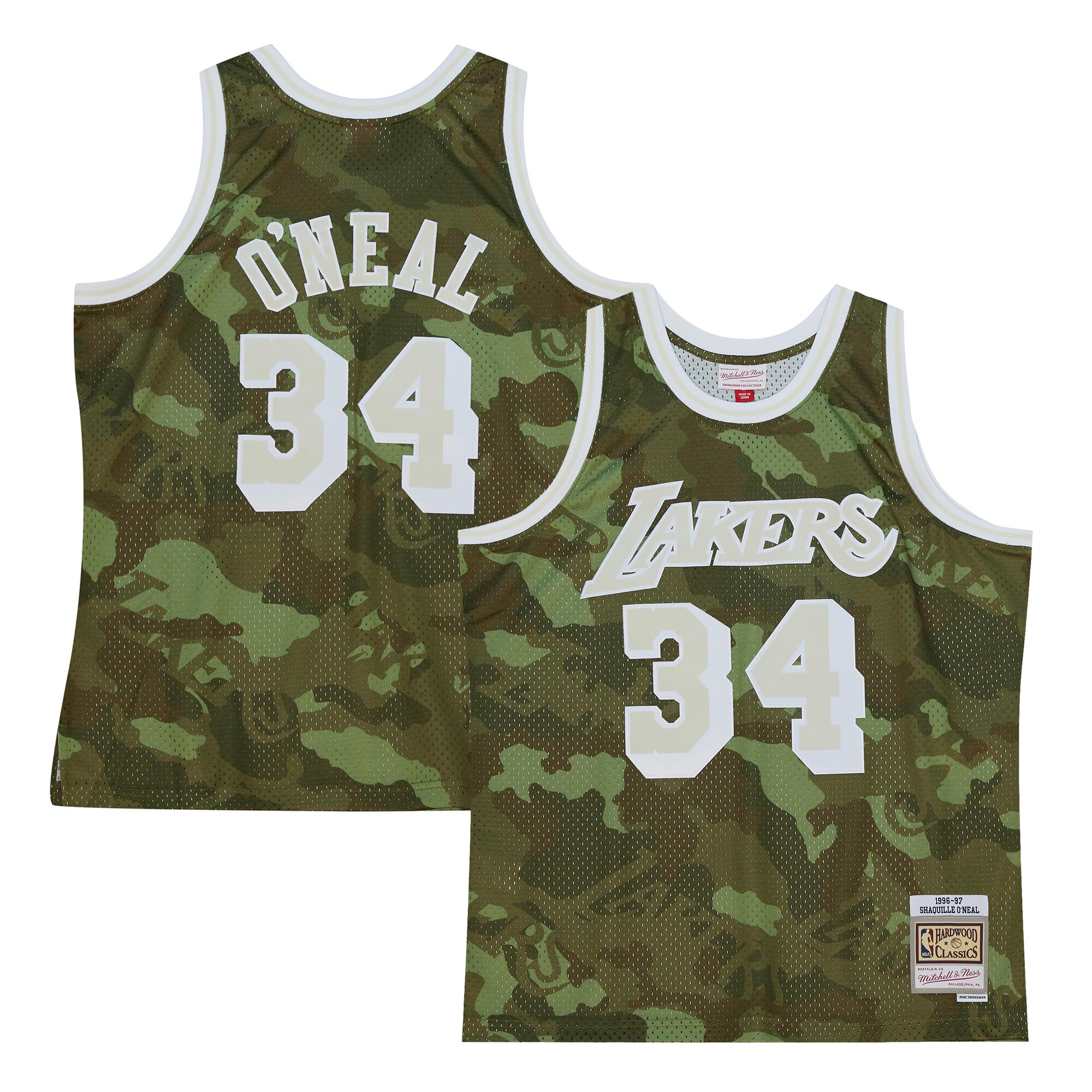 Alternative view of Shaquille O'neal Los Angeles Lakers Mitchell & Ness Hardwood Classics 1996/97 Ghost Green Swingman Basketball Jersey - Camo