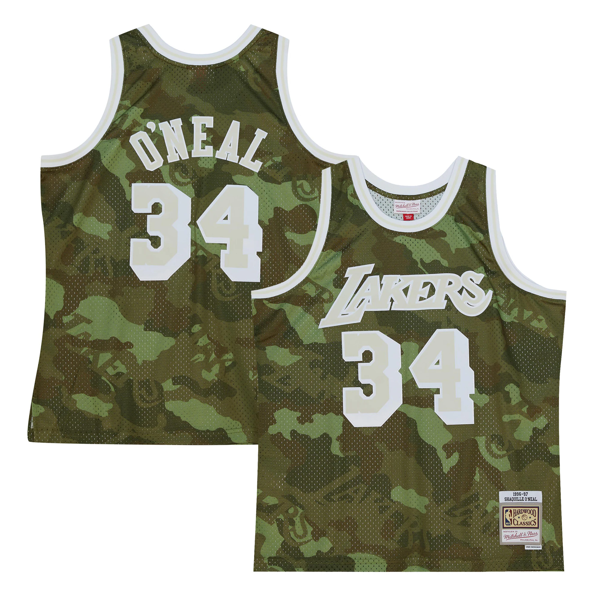 Shaquille O'neal Los Angeles Lakers Mitchell & Ness Hardwood Classics 1996/97 Ghost Green Swingman Basketball Jersey - Camo
