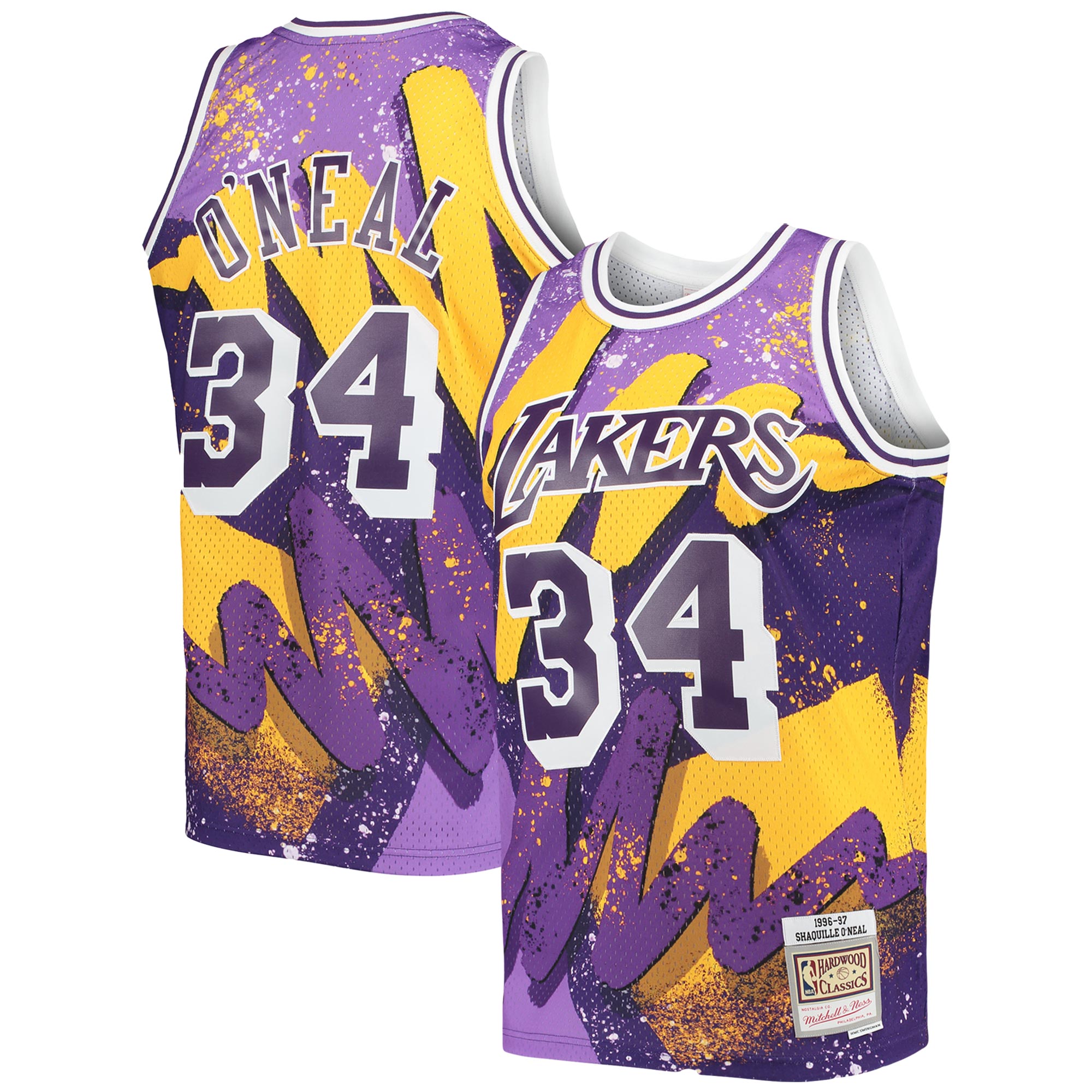 Alternative view of Shaquille O'neal Los Angeles Lakers Mitchell & Ness Hardwood Classics 1996/97 Hyper Hoops Swingman Basketball Jersey - Purple