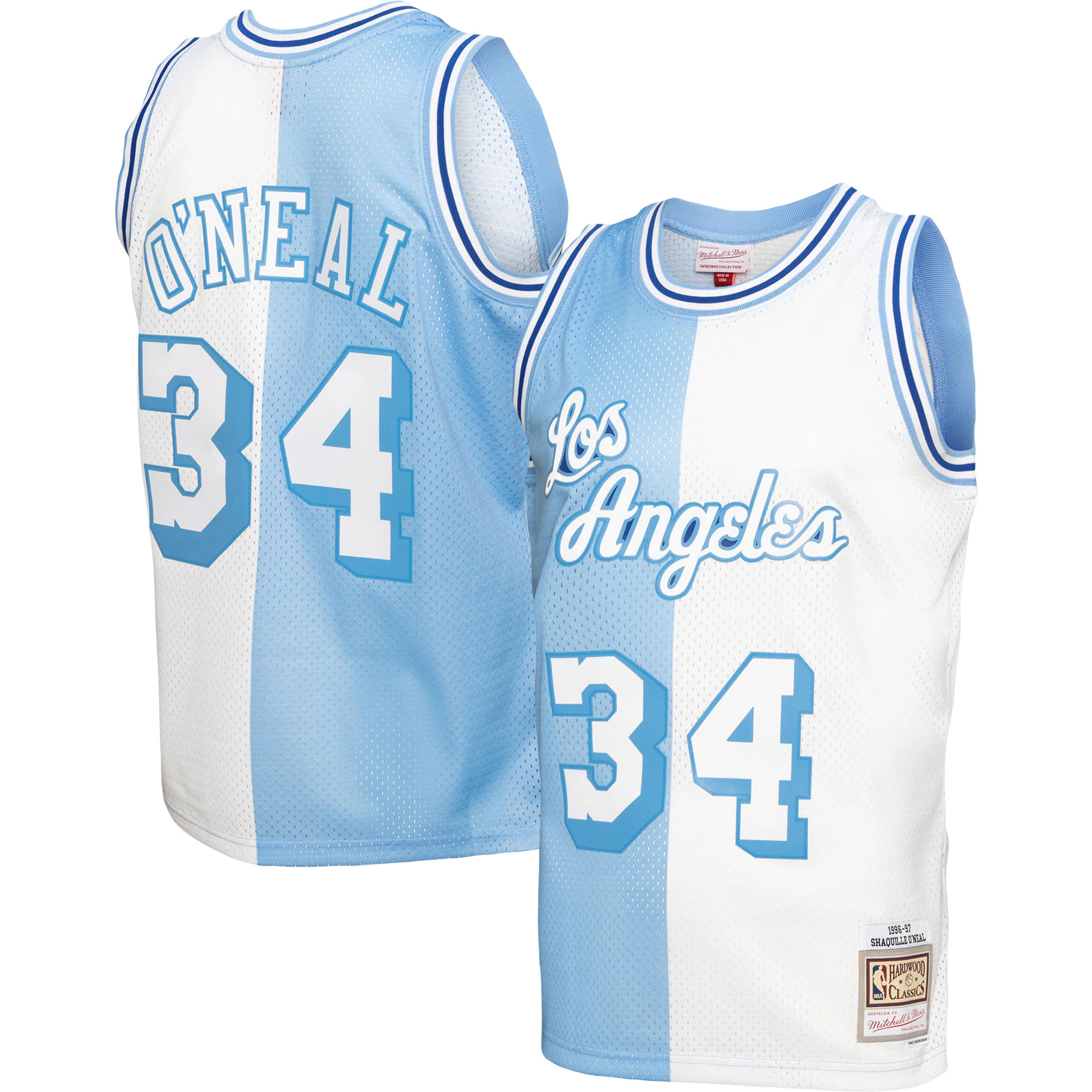 Shaquille O'neal Los Angeles Lakers Mitchell & Ness Hardwood Classics 1996/97 Split Swingman Basketball Jersey - Powder Blue/white