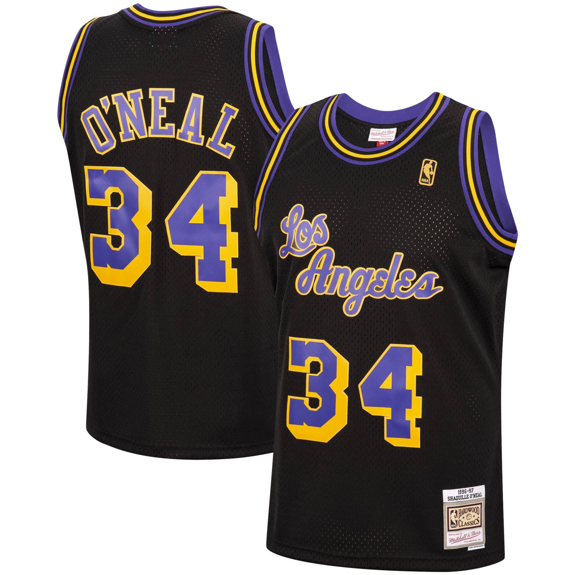 Shaquille O'neal Los Angeles Lakers Mitchell & Ness 1996-97 Hardwood Classics Reload Swingman Basketball Jersey - Black - JS123 