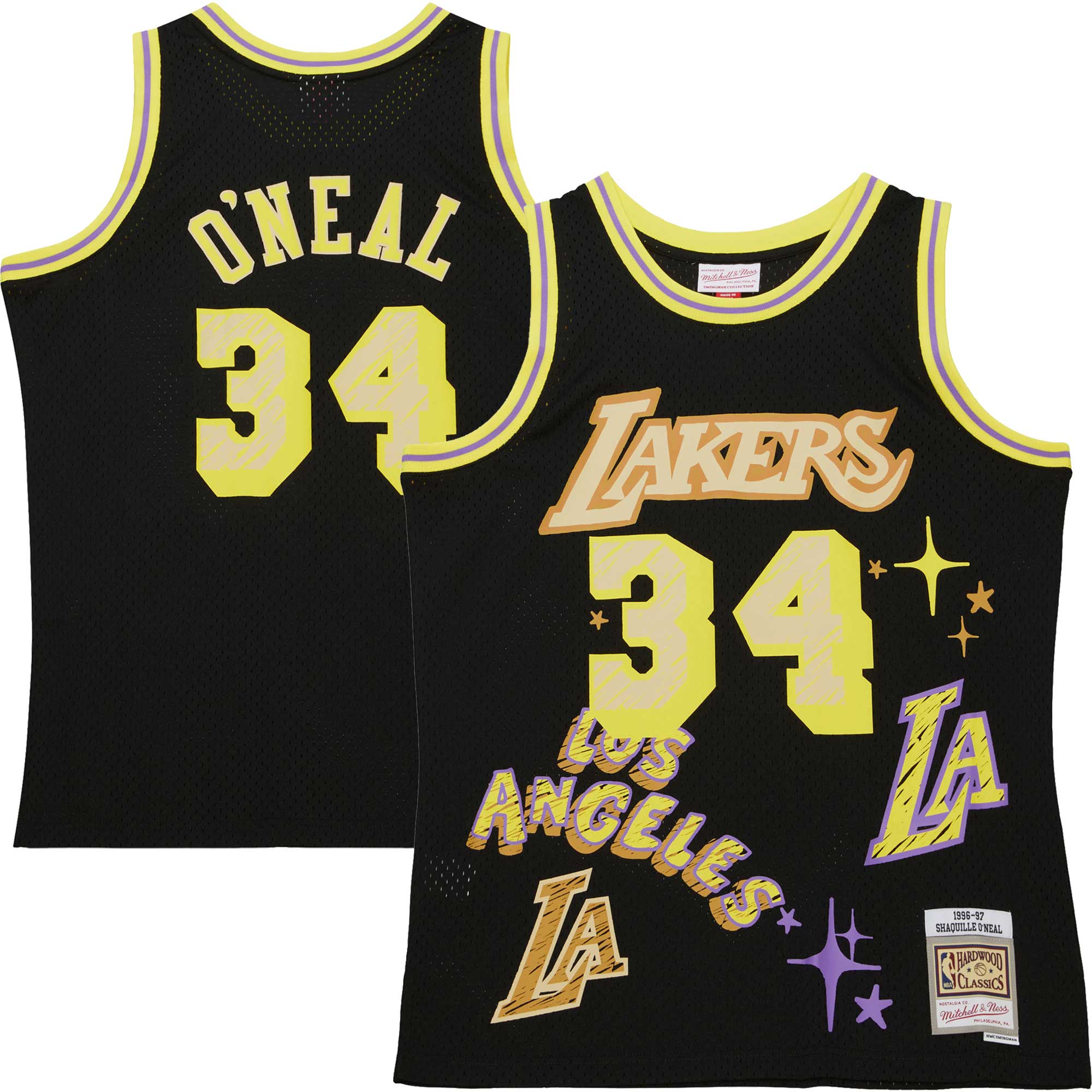 Shaquille O'neal Los Angeles Lakers Mitchell & Ness 1996/97 Swingman Sidewalk Sketch Basketball Jersey - Black