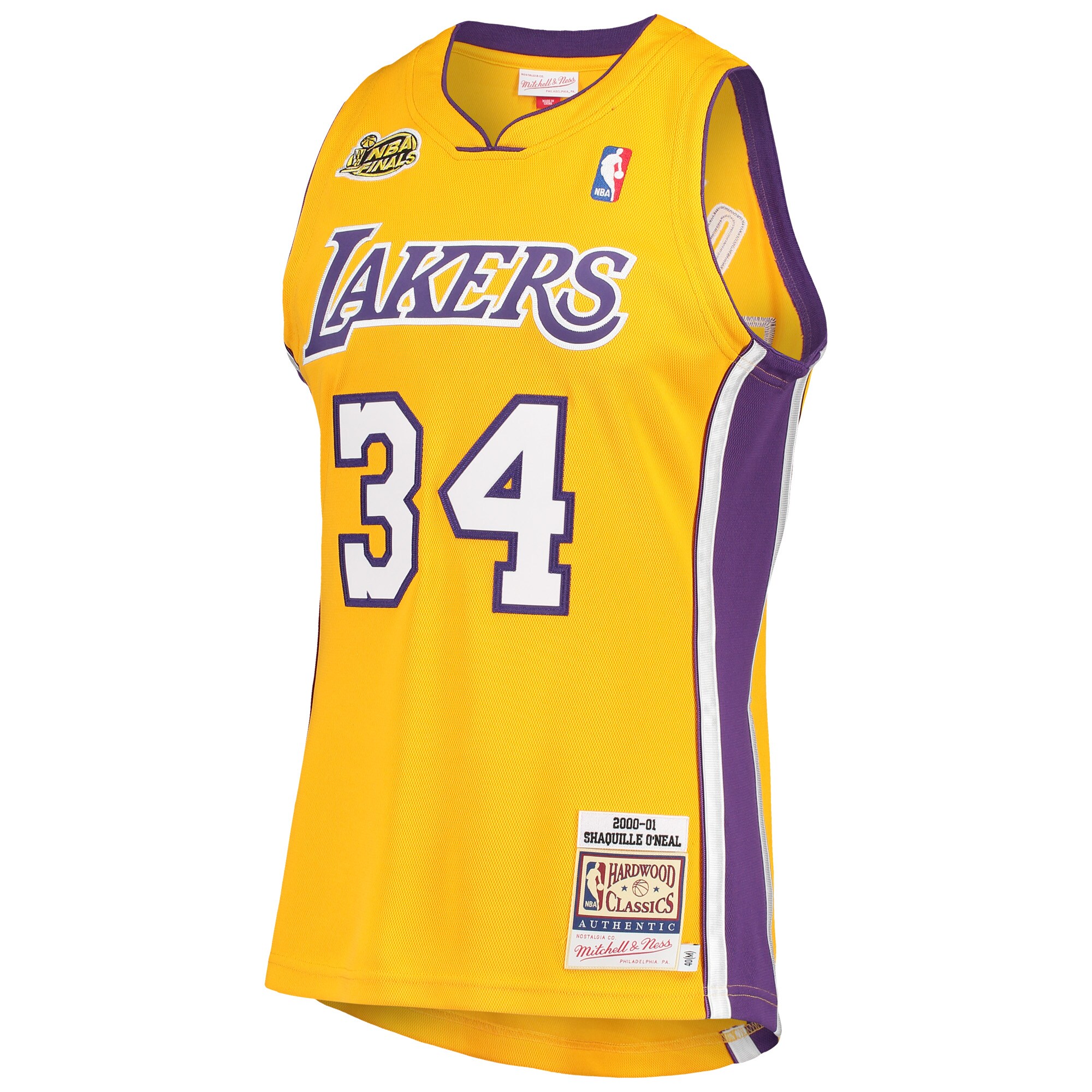 Alternative view of Shaquille O'neal Los Angeles Lakers Mitchell & Ness 2000 Nba Finals Hardwood Classics Authentic Basketball Jersey - Gold