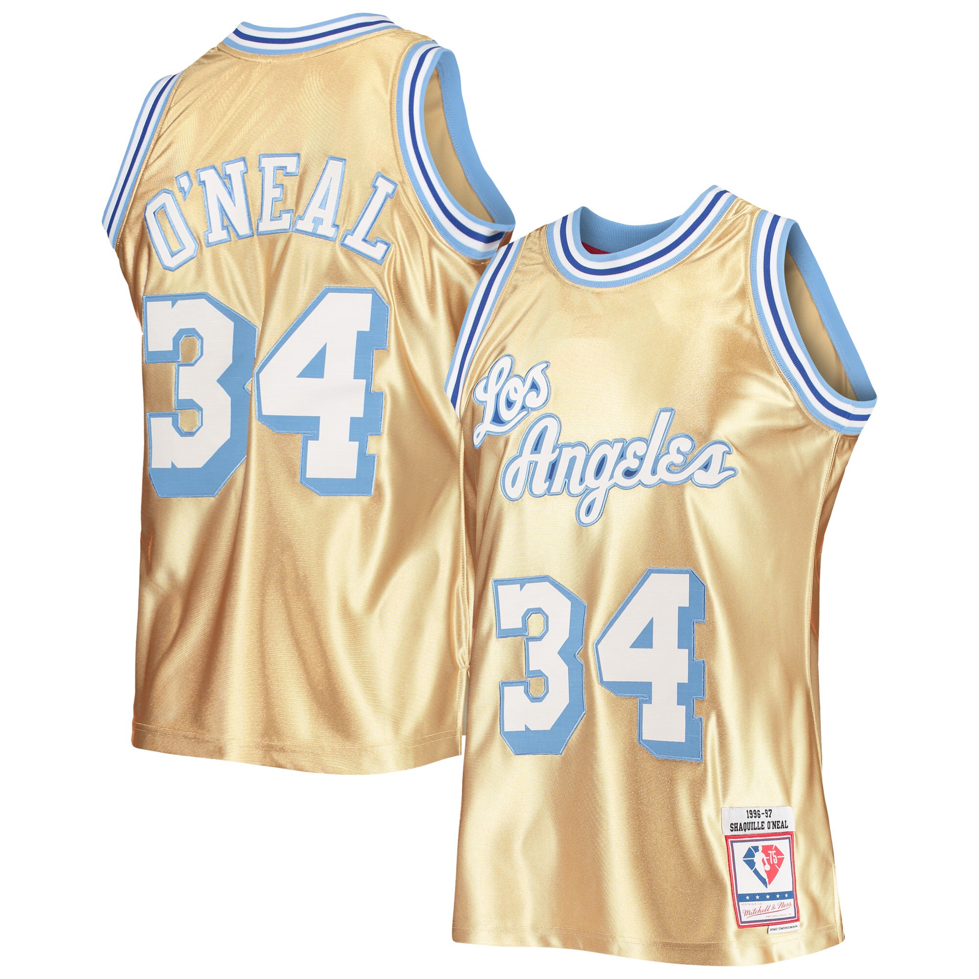 Shaquille O'neal Los Angeles Lakers Mitchell & Ness 75th Anniversary 1996/97 Hardwood Classics Swingman Basketball Jersey - Gold