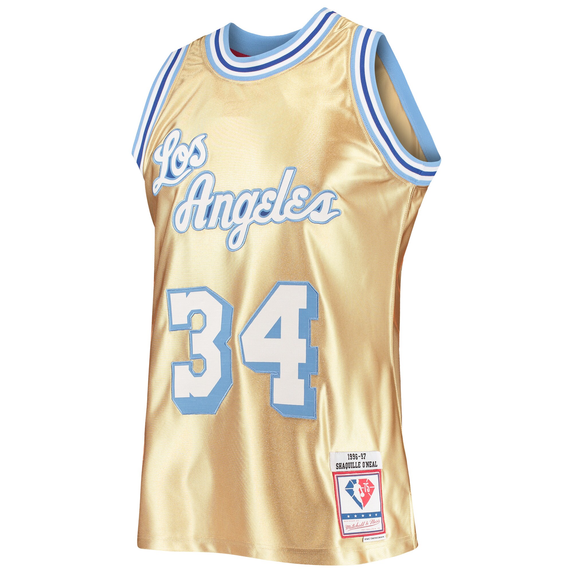 Alternative view of Shaquille O'neal Los Angeles Lakers Mitchell & Ness 75th Anniversary 1996/97 Hardwood Classics Swingman Basketball Jersey - Gold