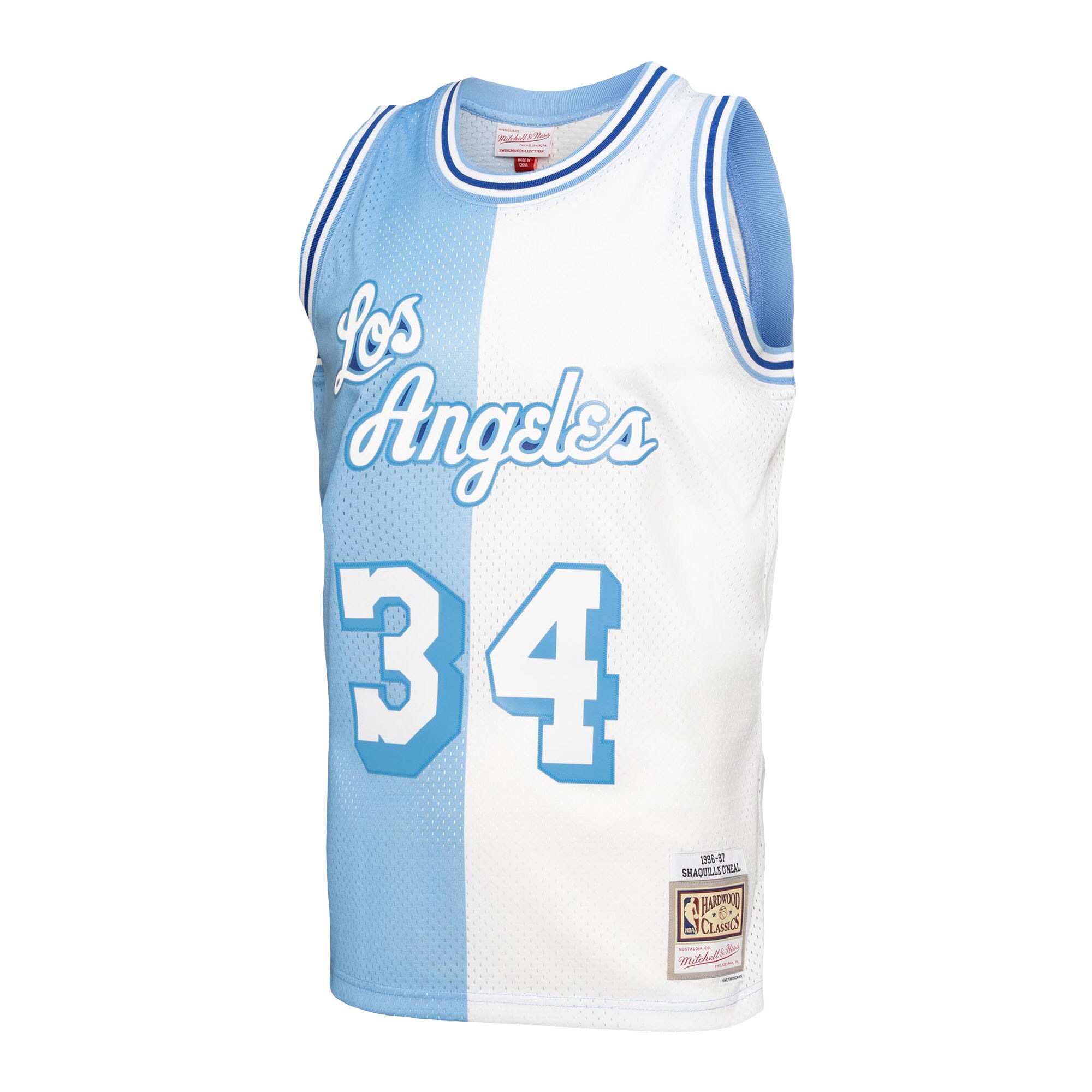 Alternative view of Shaquille O'neal Los Angeles Lakers Mitchell & Ness Big & Tall Hardwood Classics 1996/97 Split Swingman Basketball Jersey - Powder Blue/white