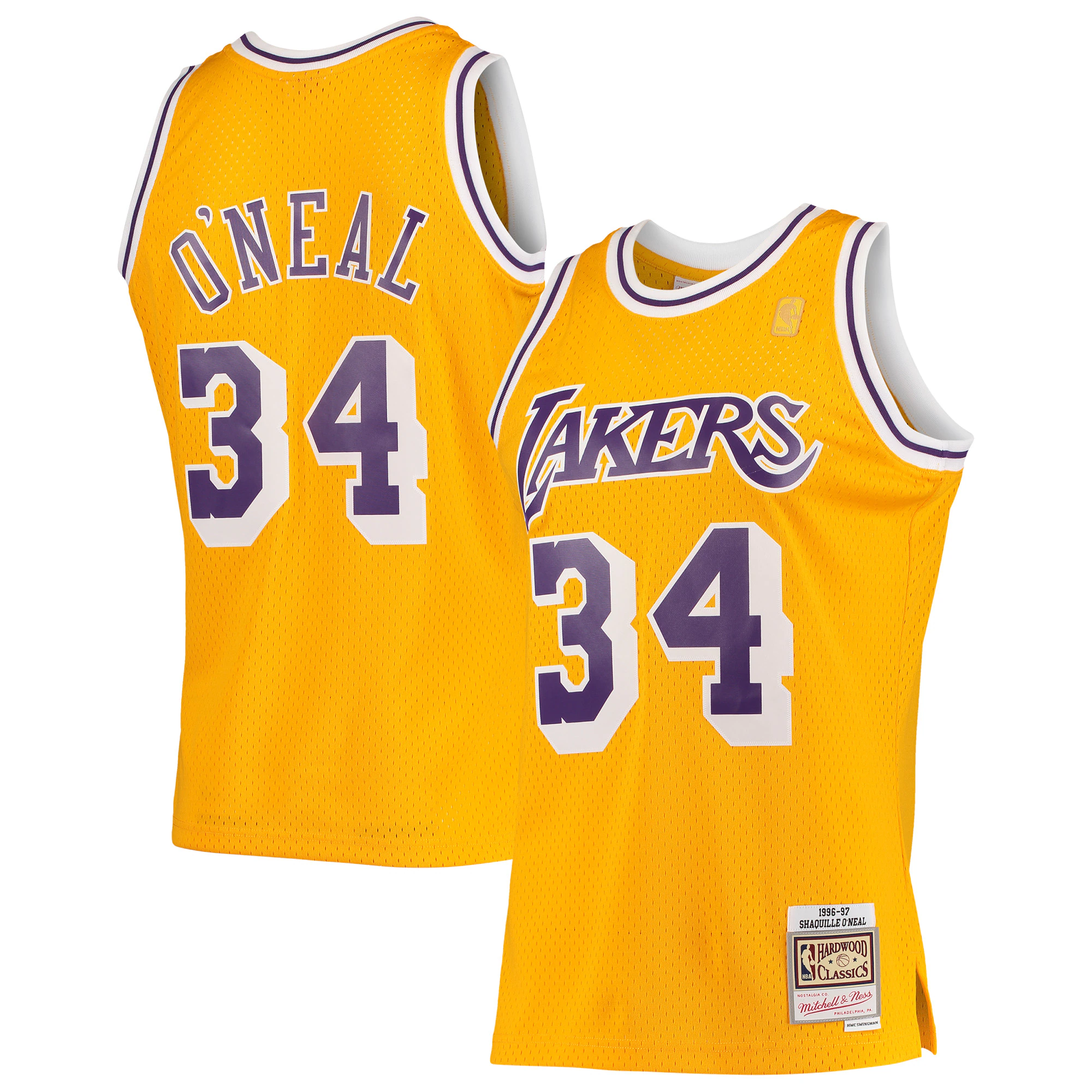 Alternative view of Shaquille O'neal Los Angeles Lakers Mitchell & Ness Hardwood Classics 1996-97 Swingman Basketball Jersey - Gold