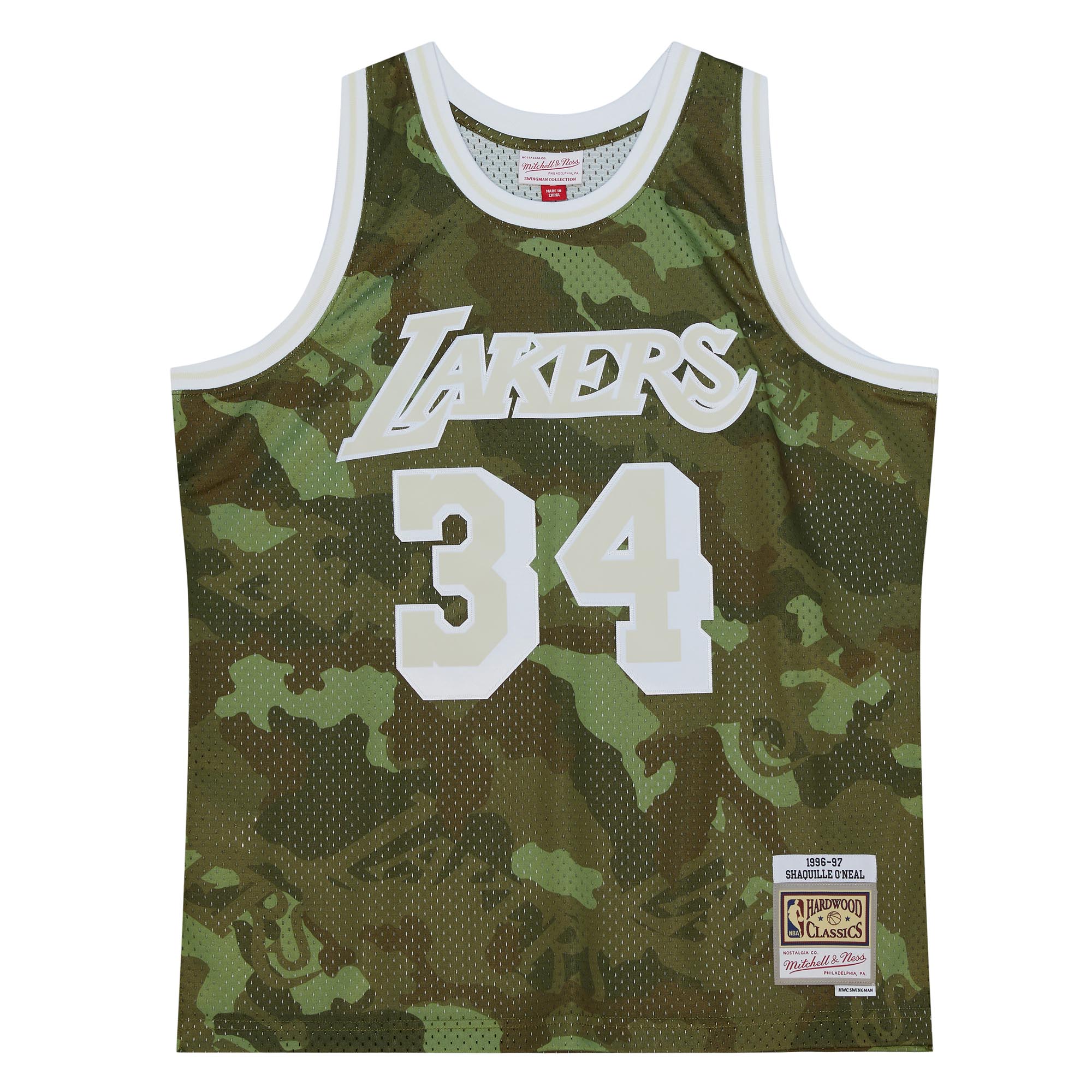 Alternative view of Shaquille O'neal Los Angeles Lakers Mitchell & Ness Hardwood Classics 1996/97 Ghost Green Swingman Basketball Jersey - Camo
