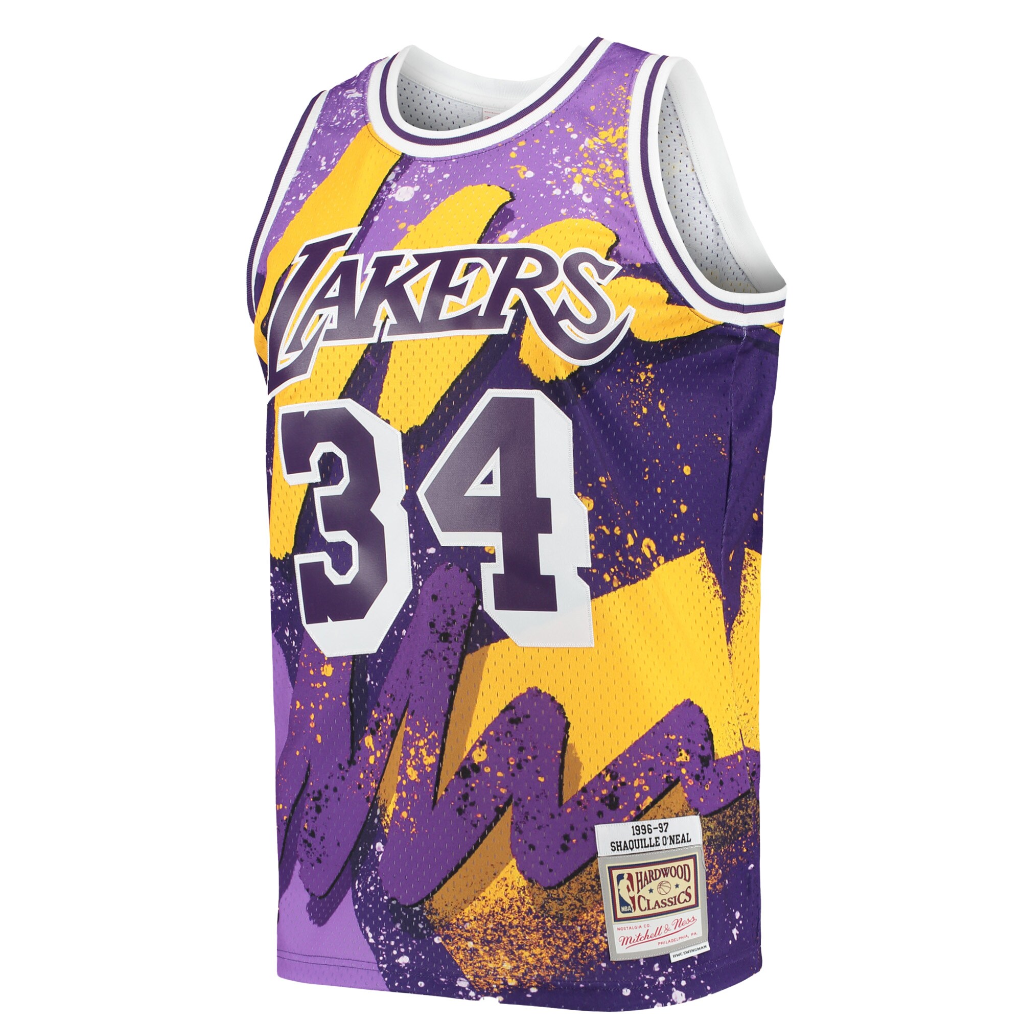 Alternative view of Shaquille O'neal Los Angeles Lakers Mitchell & Ness Hardwood Classics 1996/97 Hyper Hoops Swingman Basketball Jersey - Purple