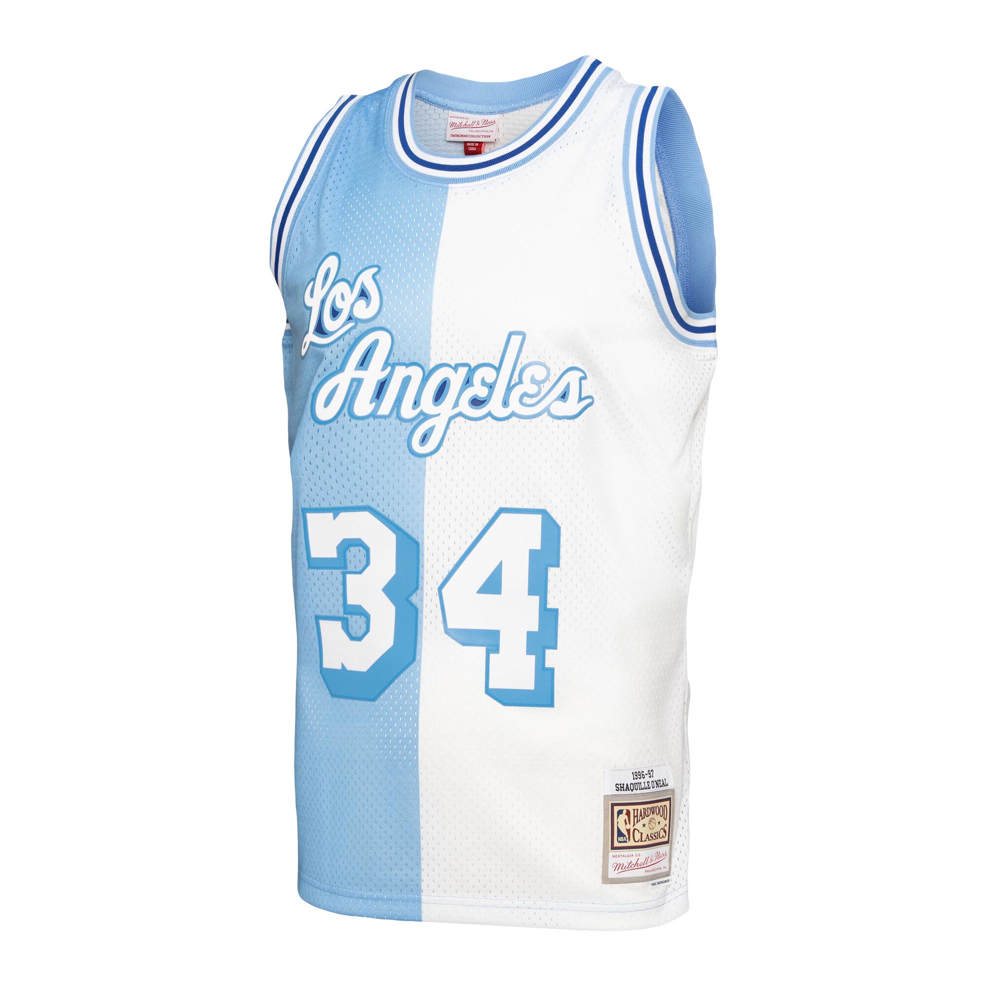 Alternative view of Shaquille O'neal Los Angeles Lakers Mitchell & Ness Hardwood Classics 1996/97 Split Swingman Basketball Jersey - Powder Blue/white
