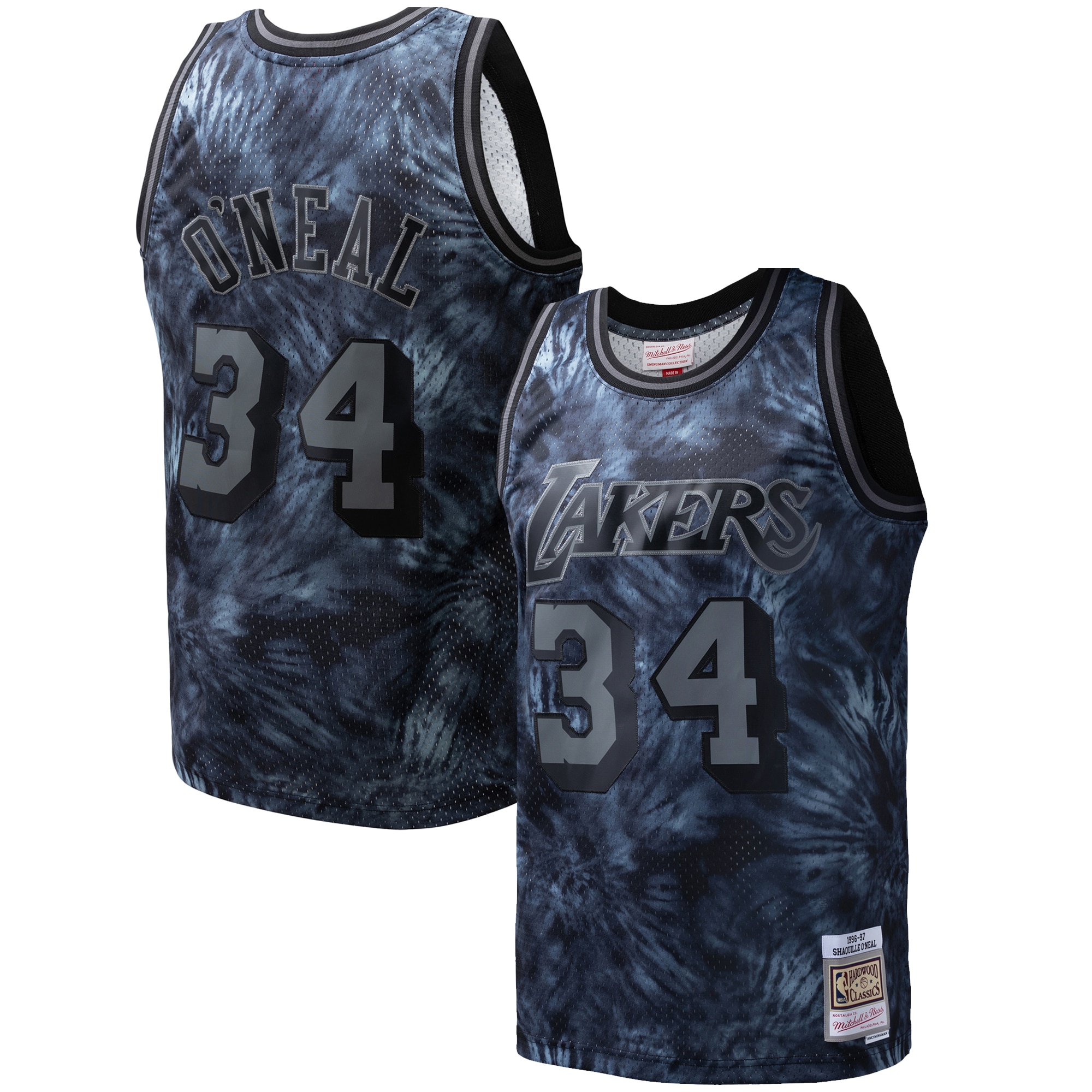 Shaquille O'neal Los Angeles Lakers Mitchell & Ness Hardwood Classics 1996/97 Tie-dye Swingman Basketball Jersey - Black