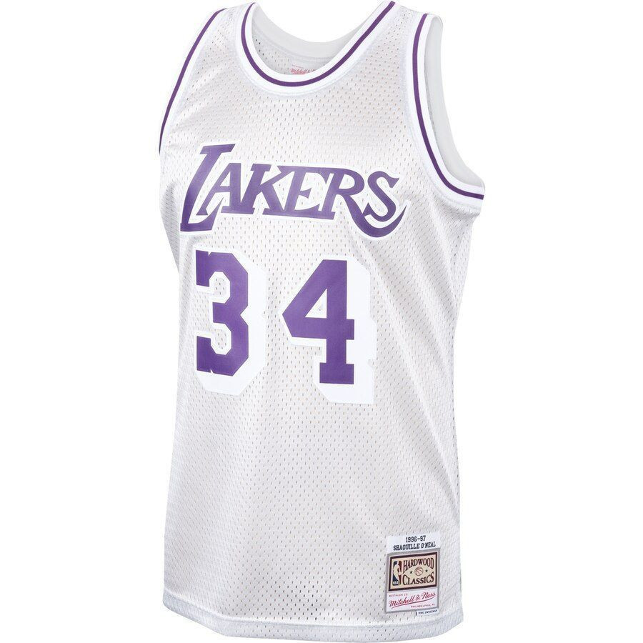 Alternative view of Shaquille O'neal Los Angeles Lakers Mitchell & Ness Hardwood Classics Platinum Swingman Basketball Jersey - JS782 