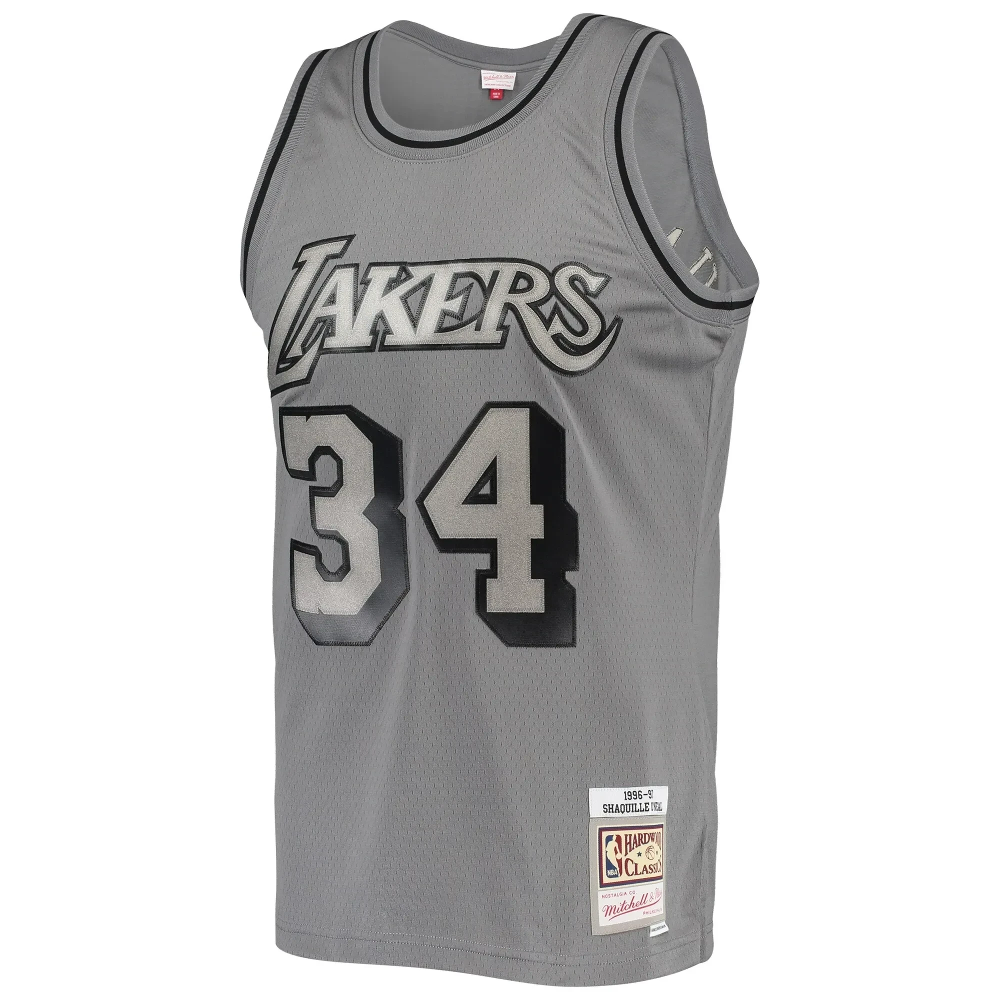 Alternative view of Shaquille O'neal Los Angeles Lakers Mitchell & Ness Hardwood Classics Retired Player 1996/97 Metal Works Swingman Basketball Jersey – Charcoal - JS629 