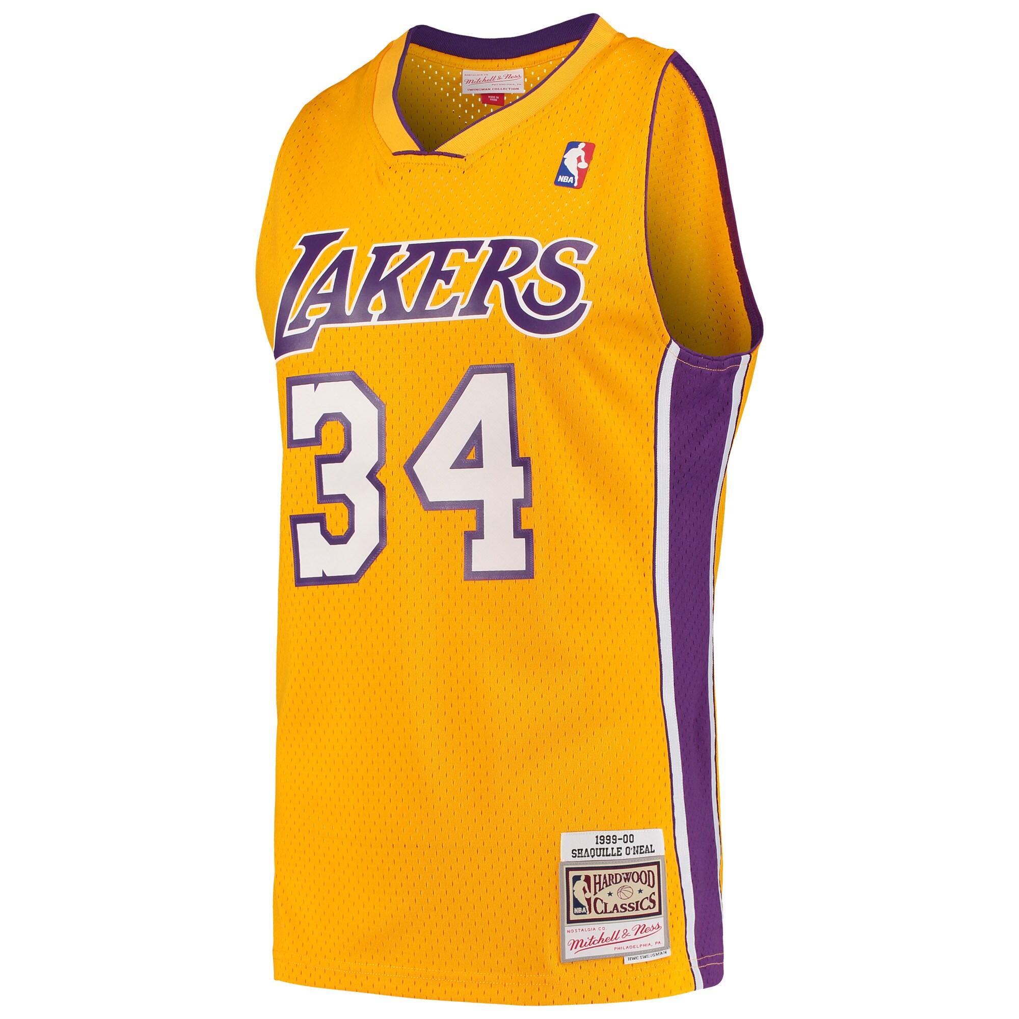 Alternative view of Shaquille O'neal Los Angeles Lakers Mitchell & Ness Hardwood Classics Swingman Basketball Jersey - Gold