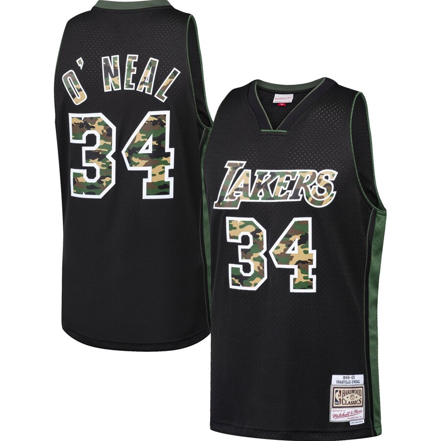 Shaquille O'neal Los Angeles Lakers Mitchell & Ness Straight Fire Camo Swingman Basketball Jersey - Black