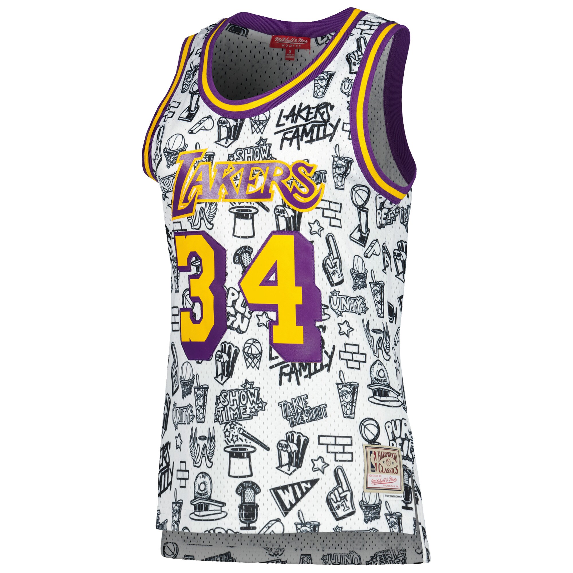 Alternative view of Shaquille O'neal Los Angeles Lakers Mitchell & Ness Women's 1996 Doodle Swingman Basketball Jersey - White