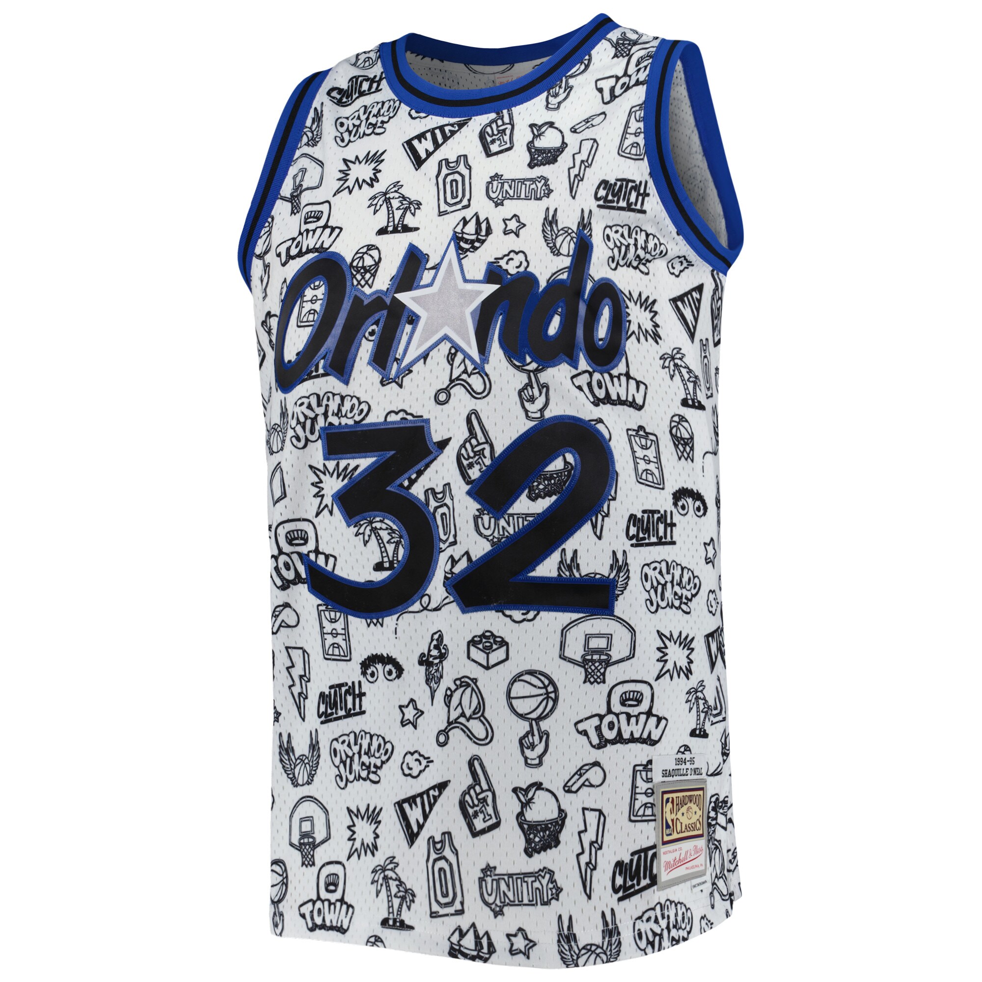 Alternative view of Shaquille O'neal Orlando Magic Mitchell & Ness 1994/95 Hardwood Classics Doodle Swingman Basketball Jersey - White