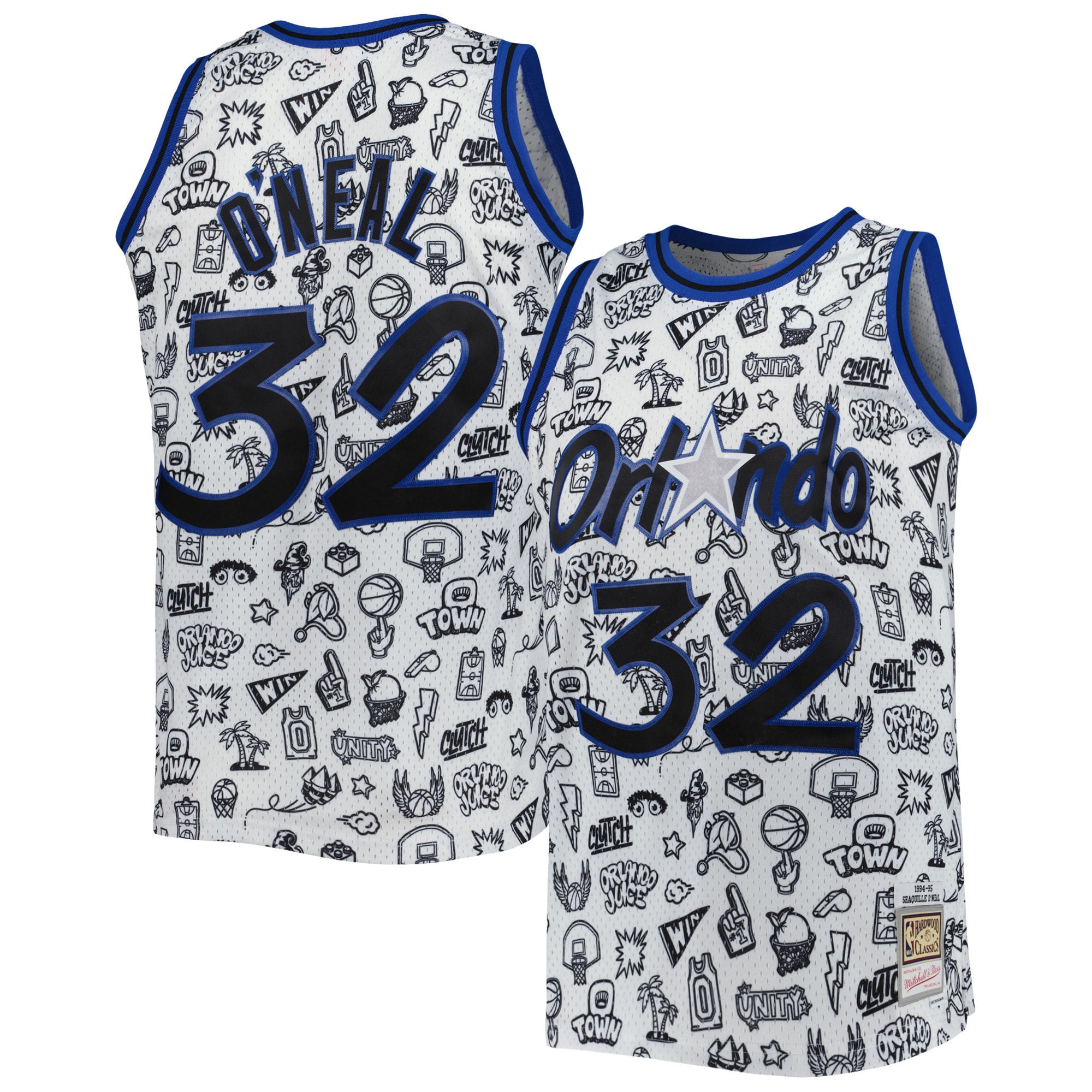 Shaquille O’neal Orlando Magic Mitchell & Ness 1994/95 Hardwood Classics Doodle Swingman Basketball Jersey – White