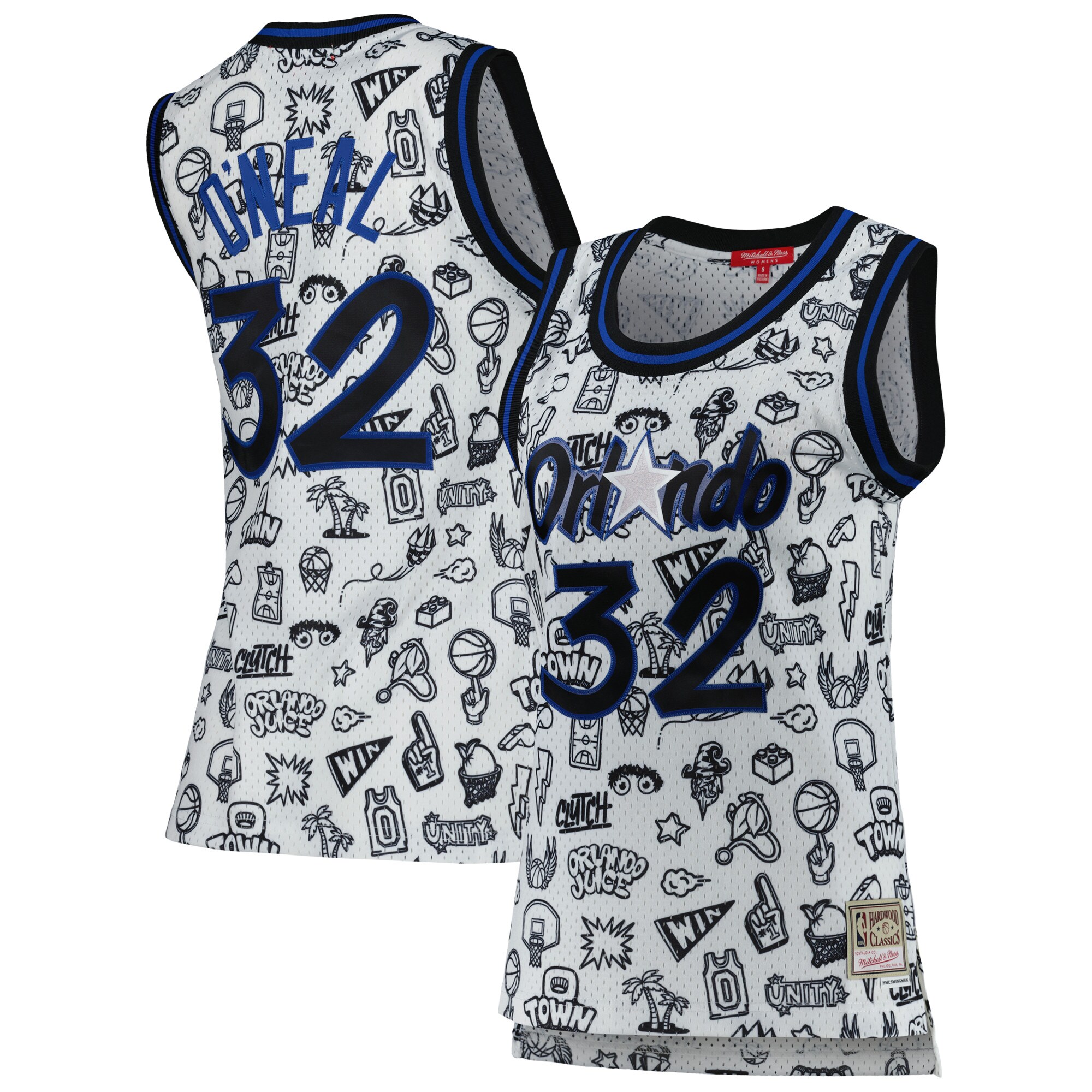 Alternative view of Shaquille O'neal Orlando Magic Mitchell & Ness Women's 1994 Doodle Swingman Basketball Jersey - White