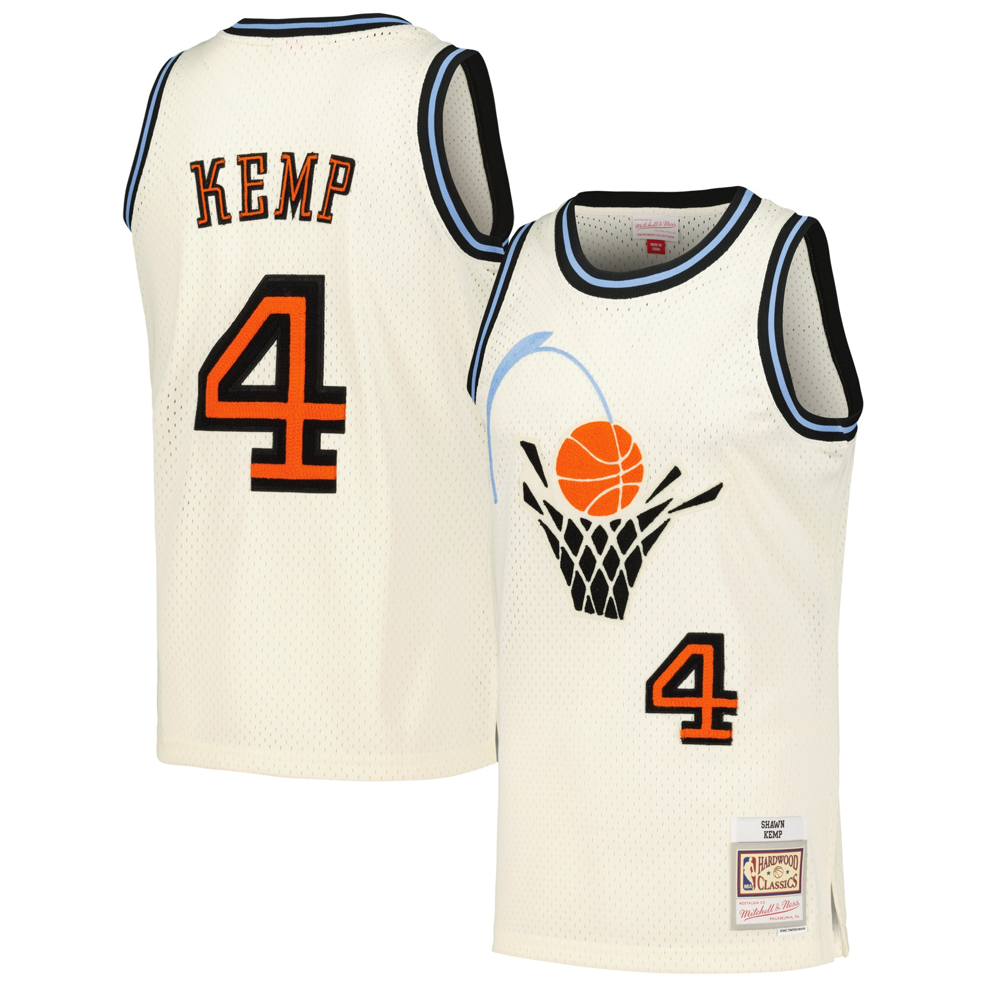 Shawn Kemp Cleveland Cavaliers Mitchell & Ness Chainstitch Swingman Basketball Jersey - Cream