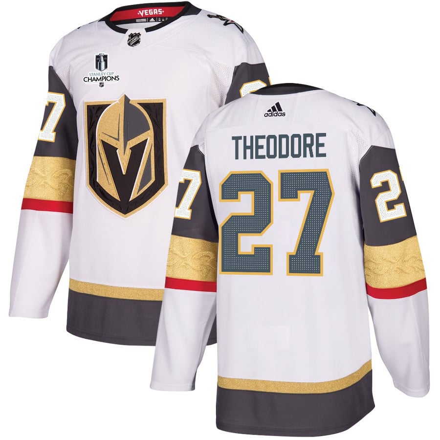Shea Theodore 27 Vegas Golden Knights Stanley Cup 2023 Champions Patch Away Breakaway Men Hockey Jersey - White - JS391 