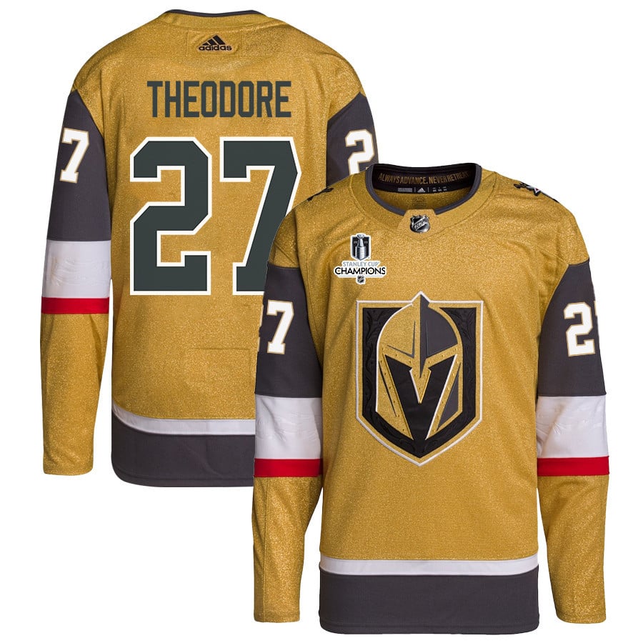 Shea Theodore 27 Vegas Golden Knights Stanley Cup 2023 Champions Patch Home Breakaway Men Hockey Jersey - Gold - JS882 
