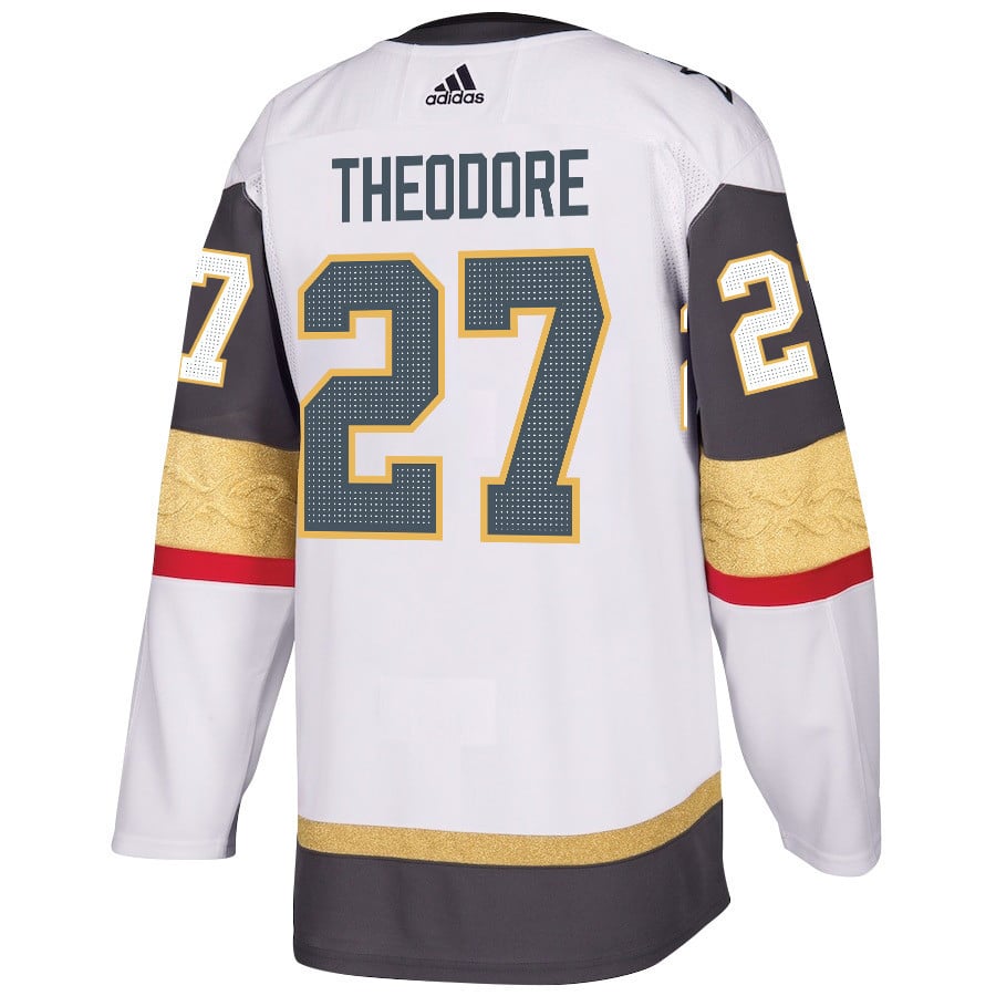 Alternative view of Shea Theodore 27 Vegas Golden Knights Stanley Cup 2023 Final Patch Away Breakaway Men Hockey Jersey - White - JS851 