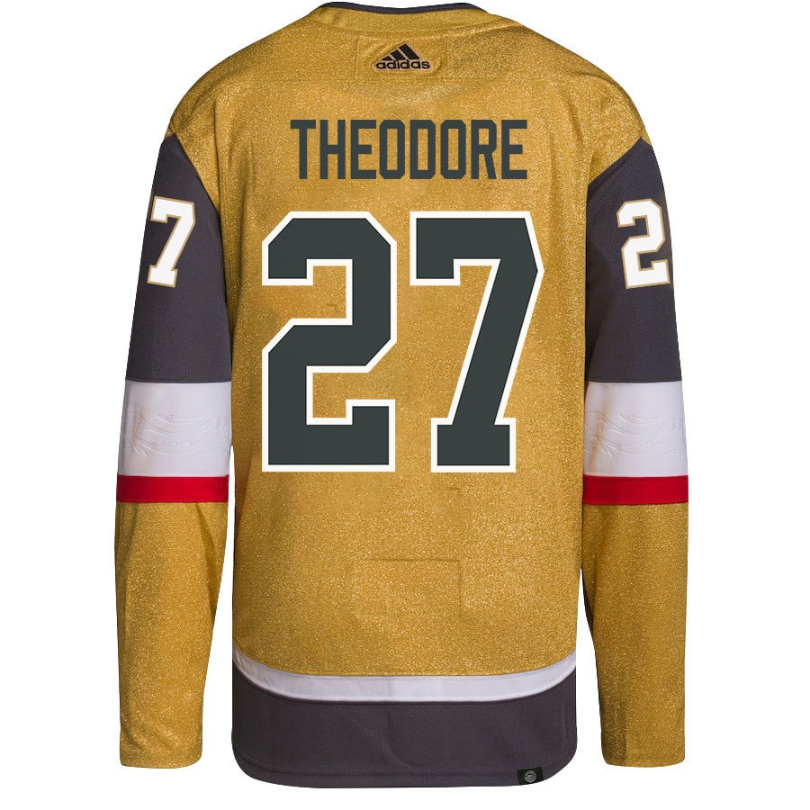 Alternative view of Shea Theodore 27 Vegas Golden Knights Stanley Cup 2023 Final Patch Home Breakaway Men Hockey Jersey - Gold - JS398 