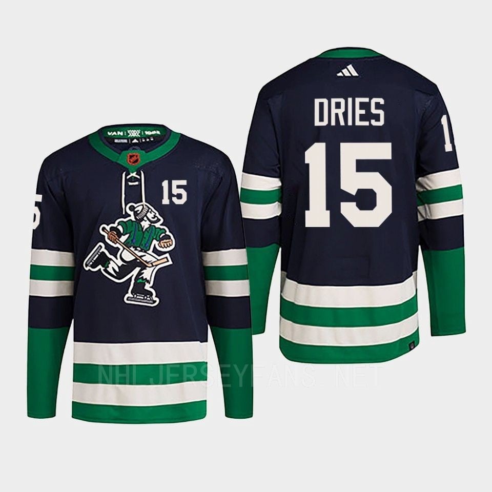 Sheldon Dries 15 Reverse Retro 2.0 2022 Vancouver Canucks Navy Hockey Jersey Primegreen - JS670 
