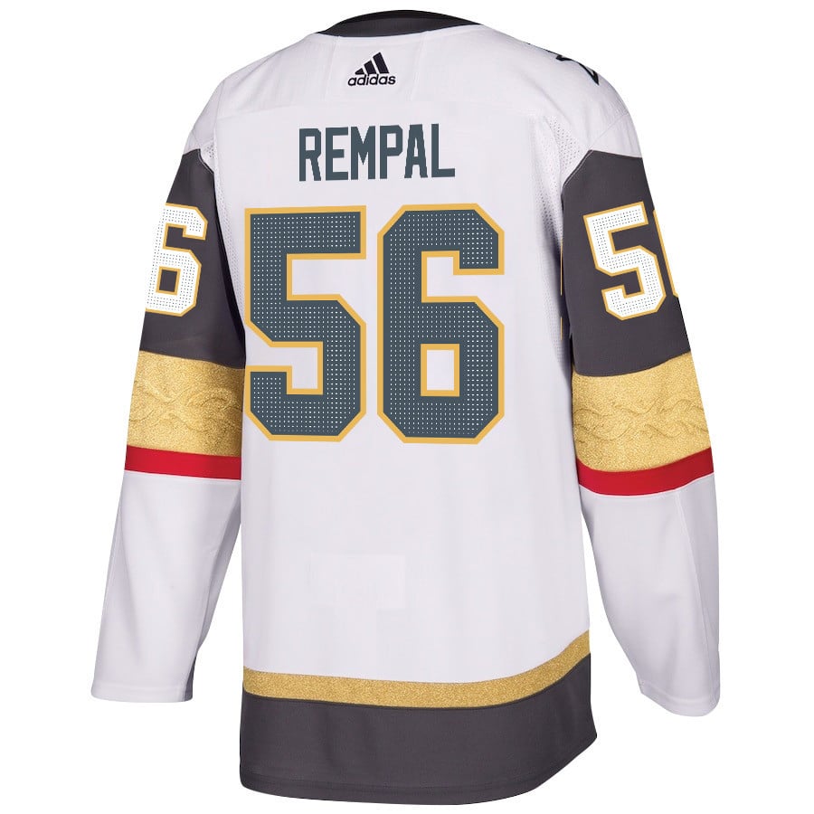 Alternative view of Sheldon Rempal 56 Vegas Golden Knights Stanley Cup 2023 Champions Patch Away Breakaway Men Hockey Jersey - White - JS776 