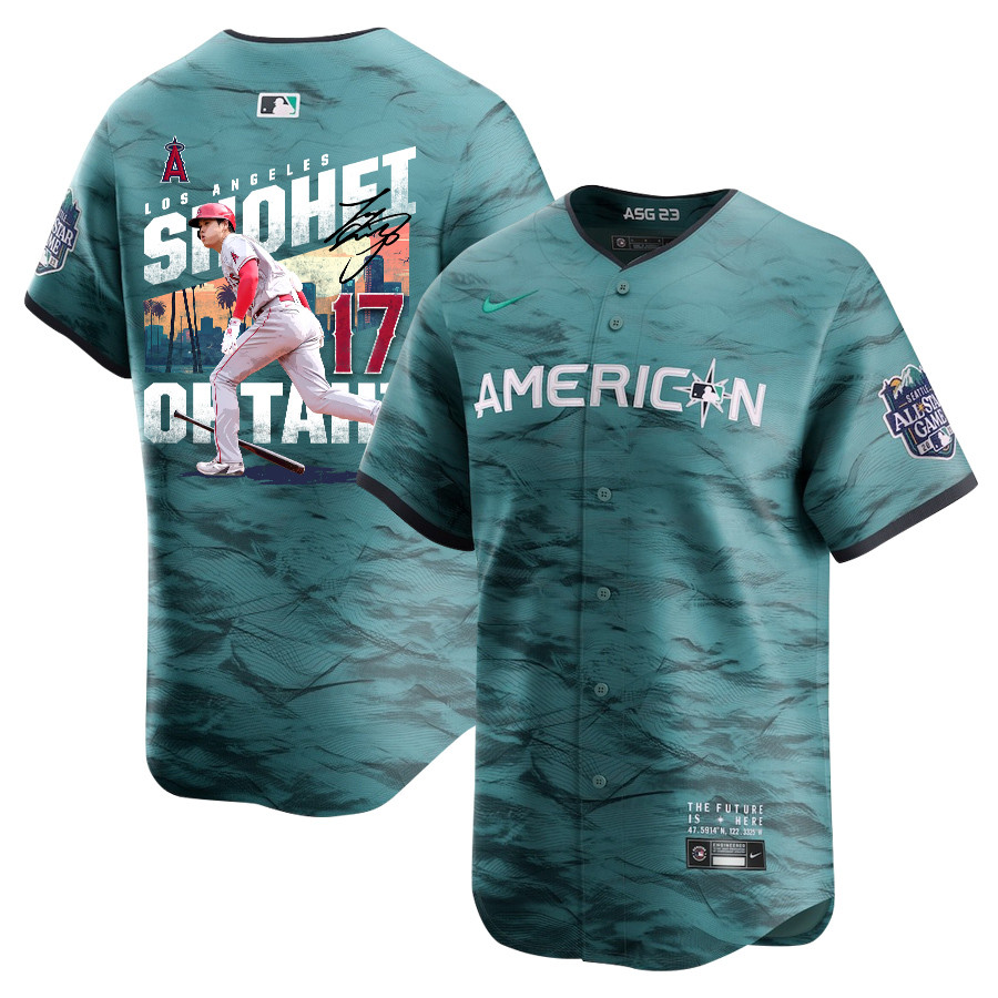 Shohei Ohtani 17 Los Angeles Angels Signed City 2023 All-Star Game Limited Player Men Baseball Jersey - Teal 
