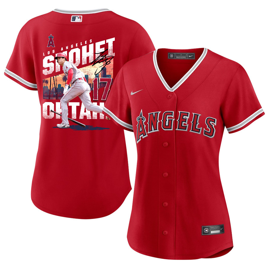 Shohei Ohtani 17 Los Angeles Angels Signed City 2023 Alternate Player Women Baseball Jersey - Red 