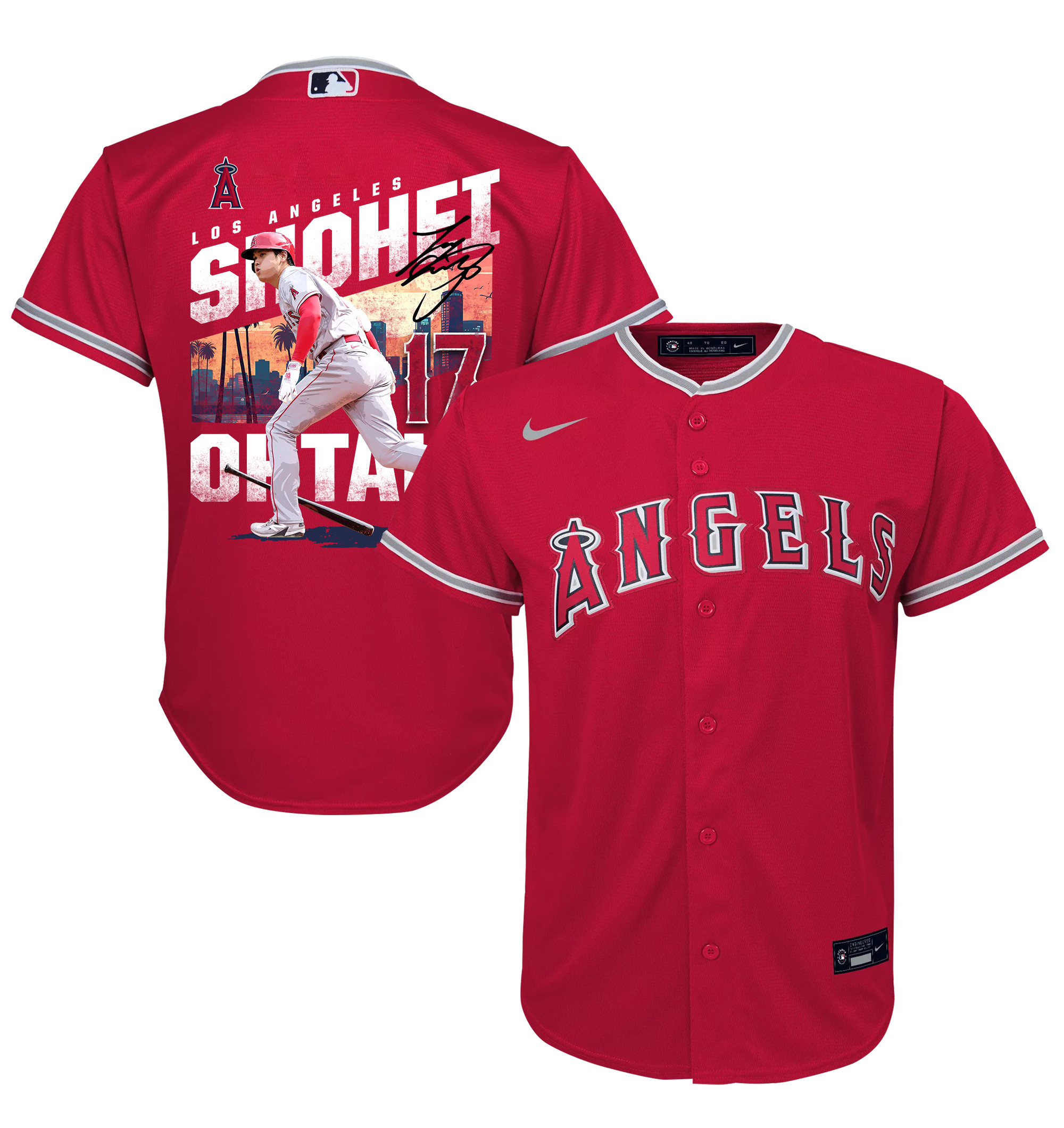 Shohei Ohtani 17 Los Angeles Angels Signed City 2023 Alternate Player YOUTH Baseball Jersey - Red 
