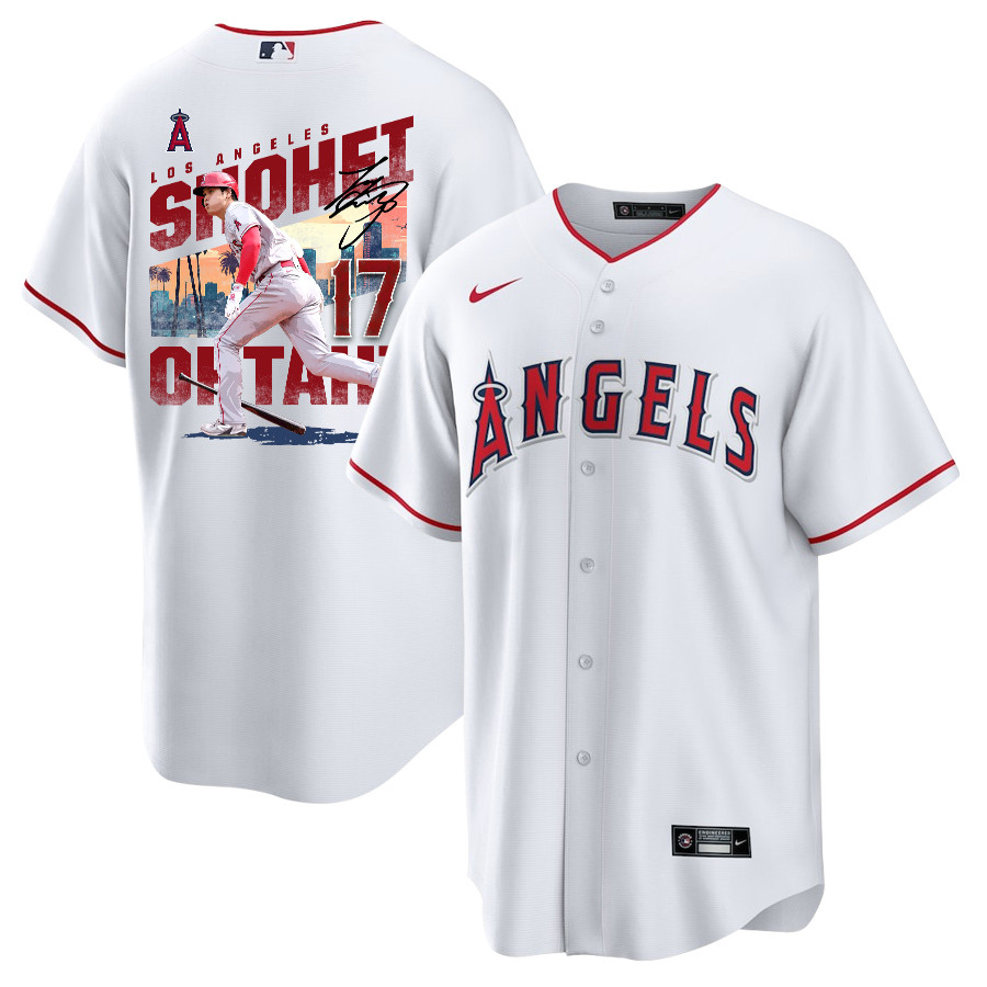 Shohei Ohtani 17 Los Angeles Angels Signed City 2023 Home Player Men Baseball Jersey - White 