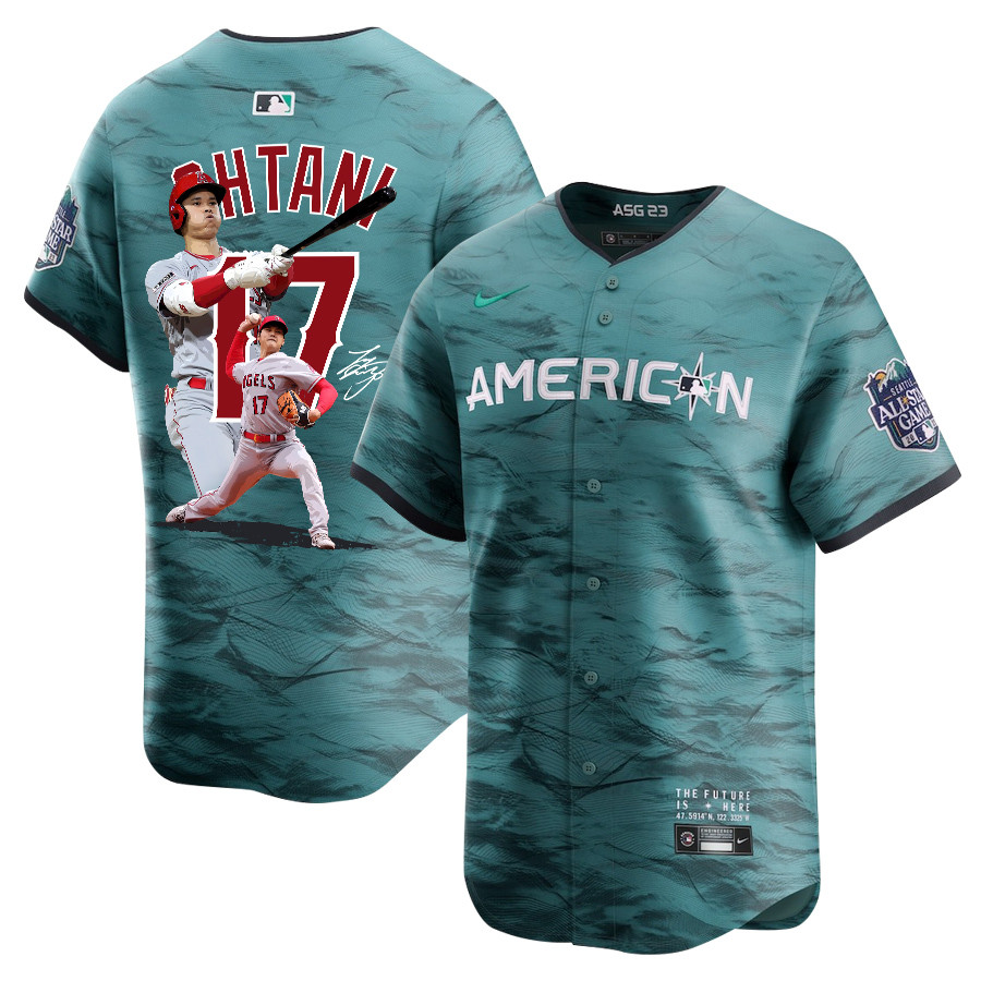 Shohei Ohtani 17 Los Angeles Angels Signed Decisive Blow 2023 All-Star Game Limited Player Men Baseball Jersey - Teal 